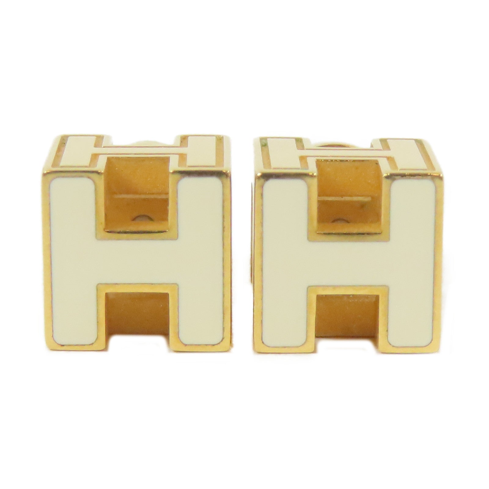 HERMES 金屬Cage d'H耳環白色/金色