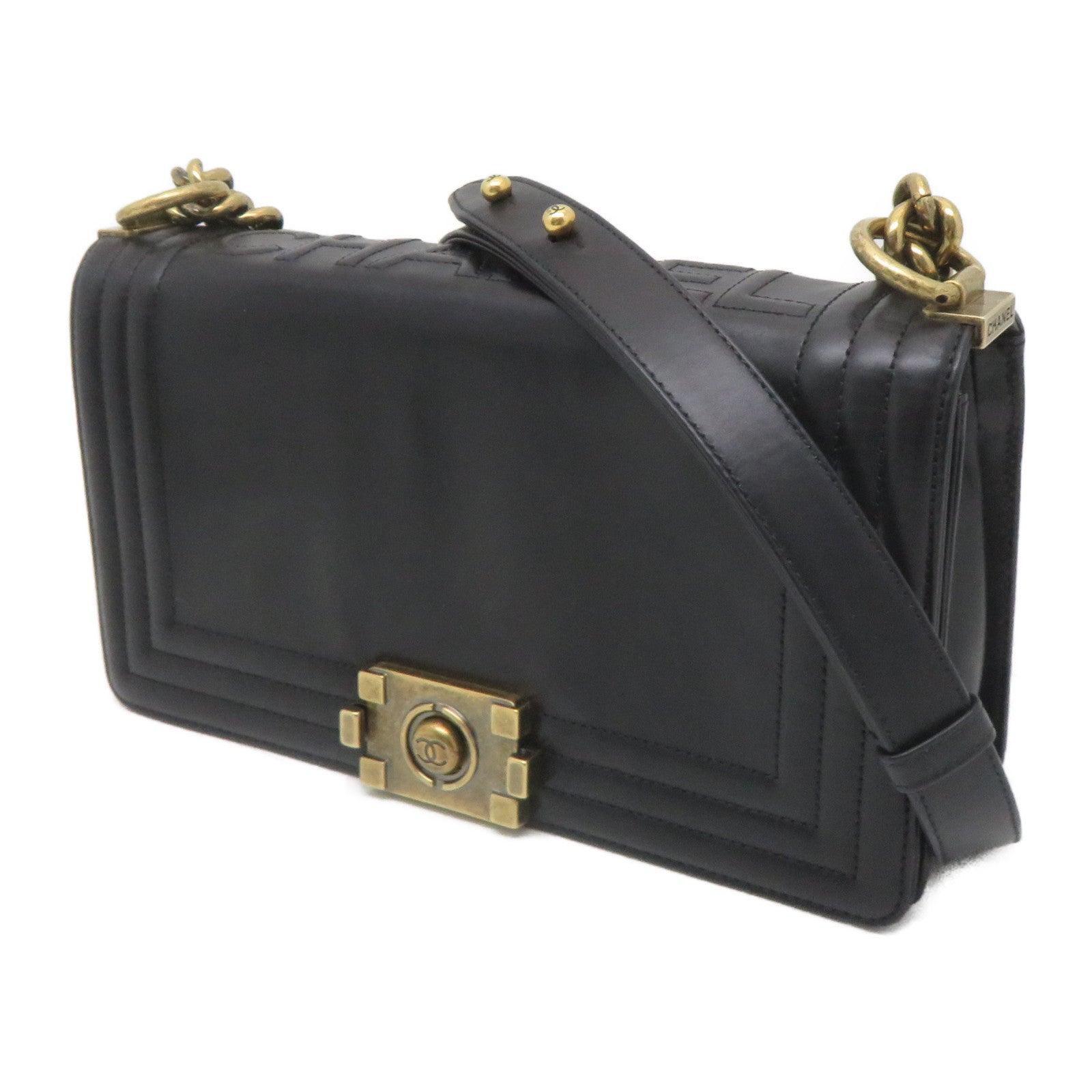 CHANEL **【激減優惠】牛皮皮革Boy Chanel金扣鏈帶肩背袋黑色