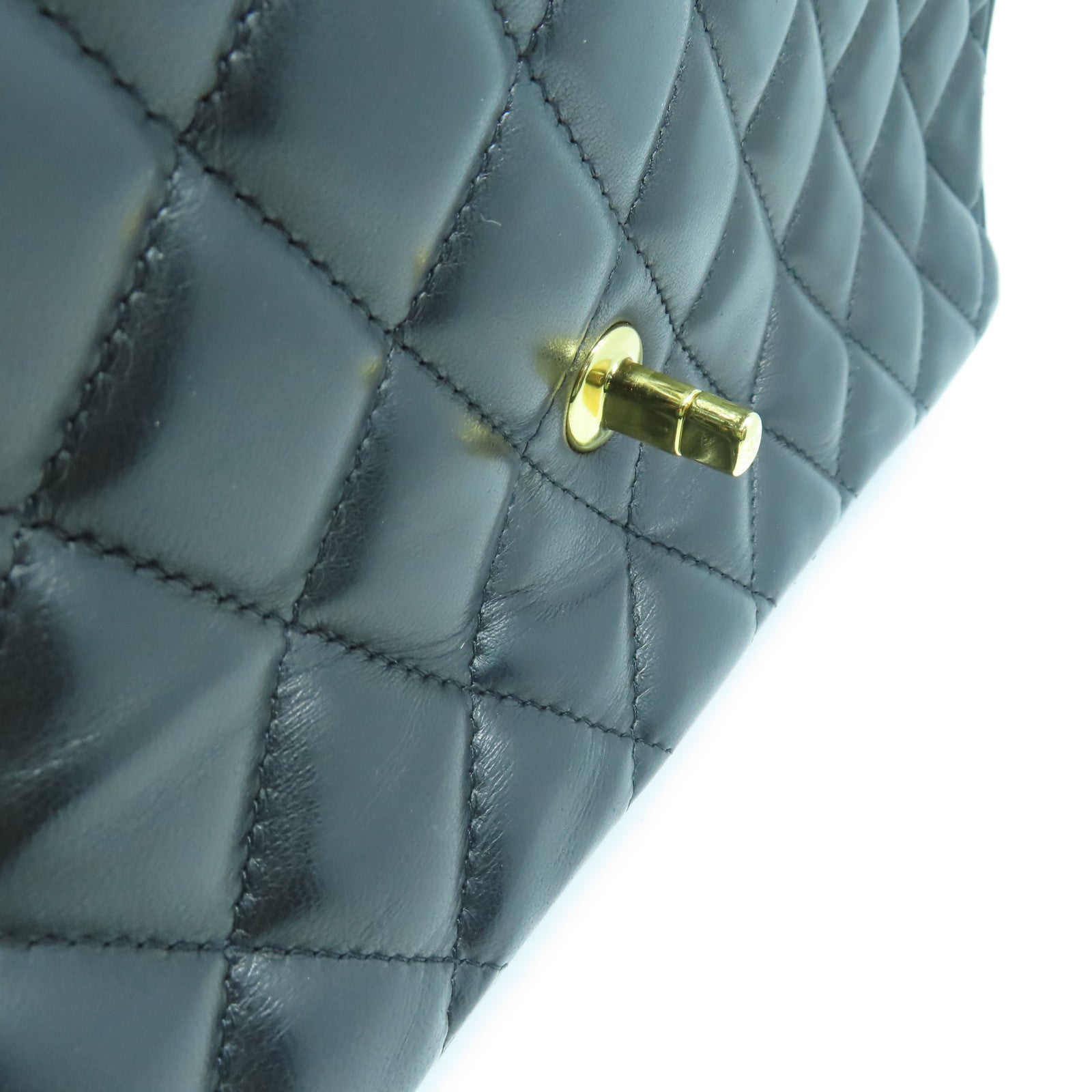 CHANEL rhombic sheepskin leather Chain Shoulder Bag gold buckle chain shoulder bag black