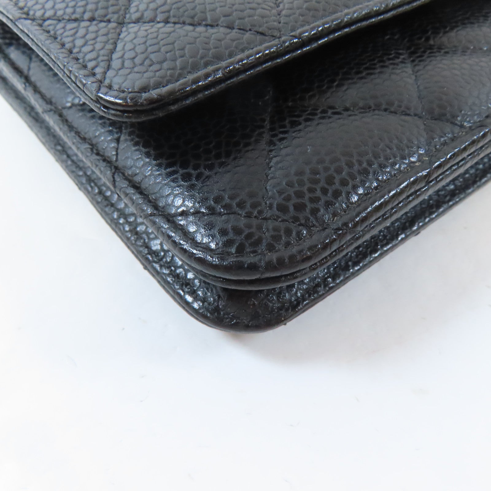 CHANEL 菱格Caviar皮革WOC Wallet On Chain Shoulder Bag金扣鏈帶肩背袋黑色