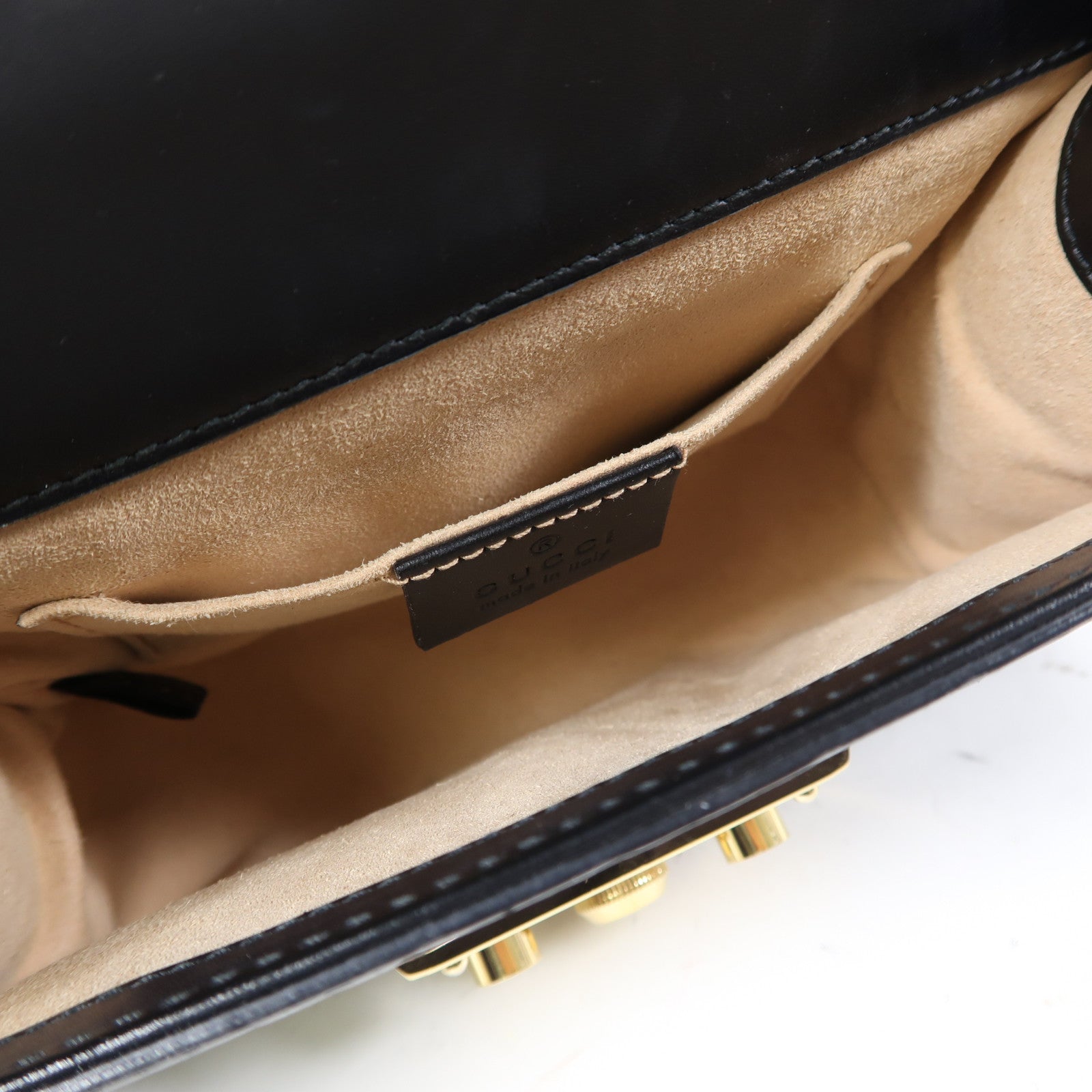 GUCCI 牛皮皮革Chain Shoulder金扣鏈帶肩背袋黑色