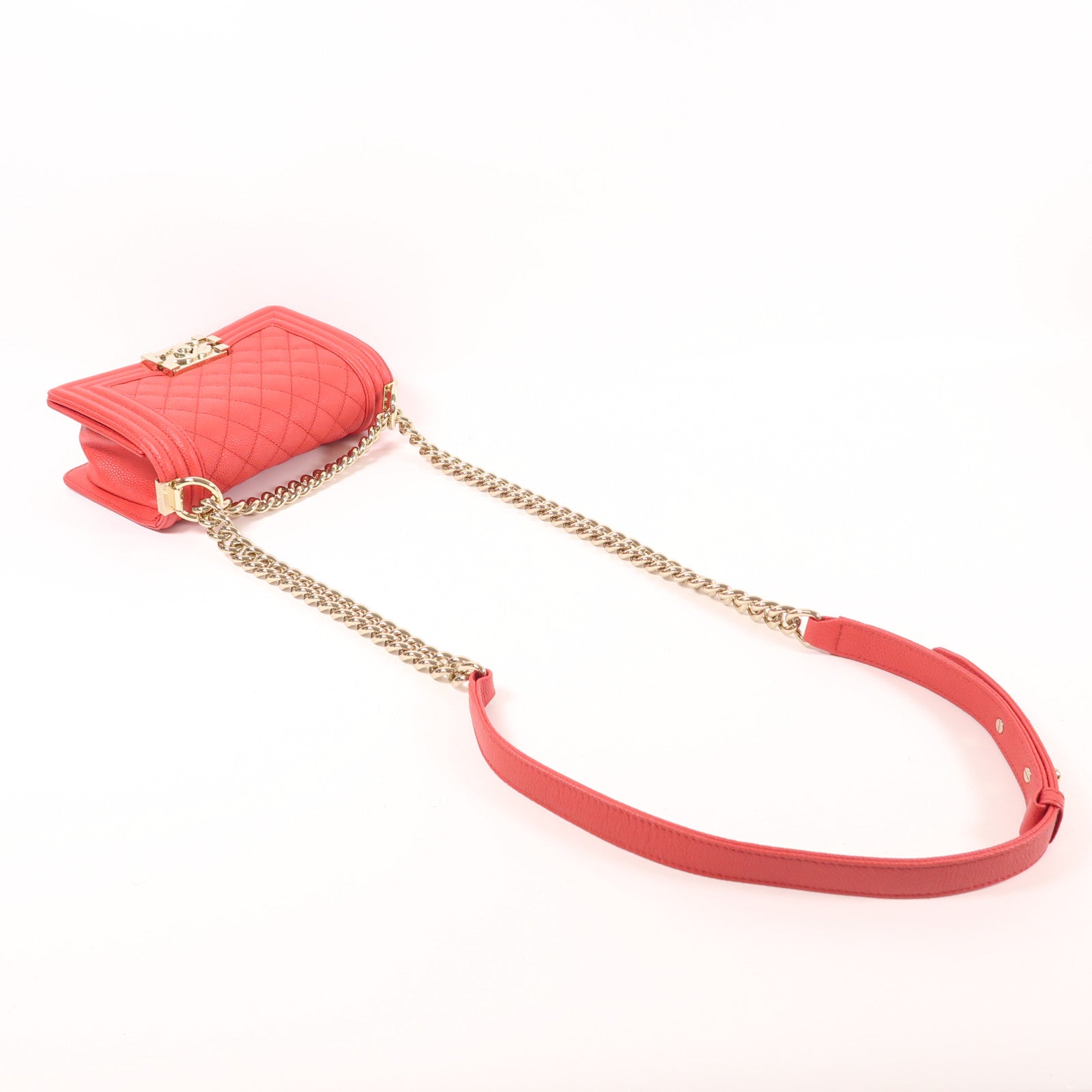 CHANEL CC GHW Boy 20 Chain Shoulder Bag Calfskin Leather Red