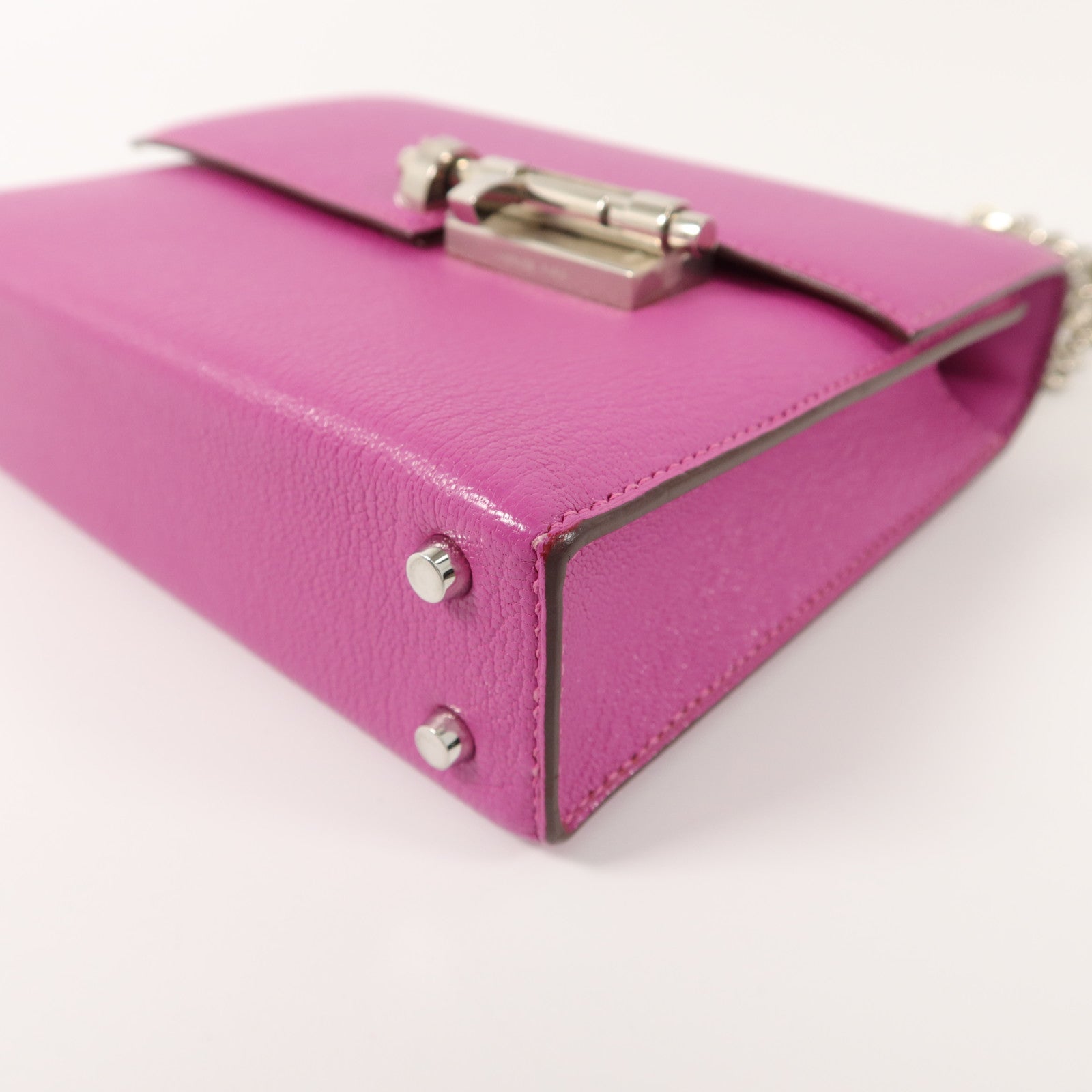 HERMES Chevre皮革Verrou Mini鏈帶肩背袋Rose Extreme