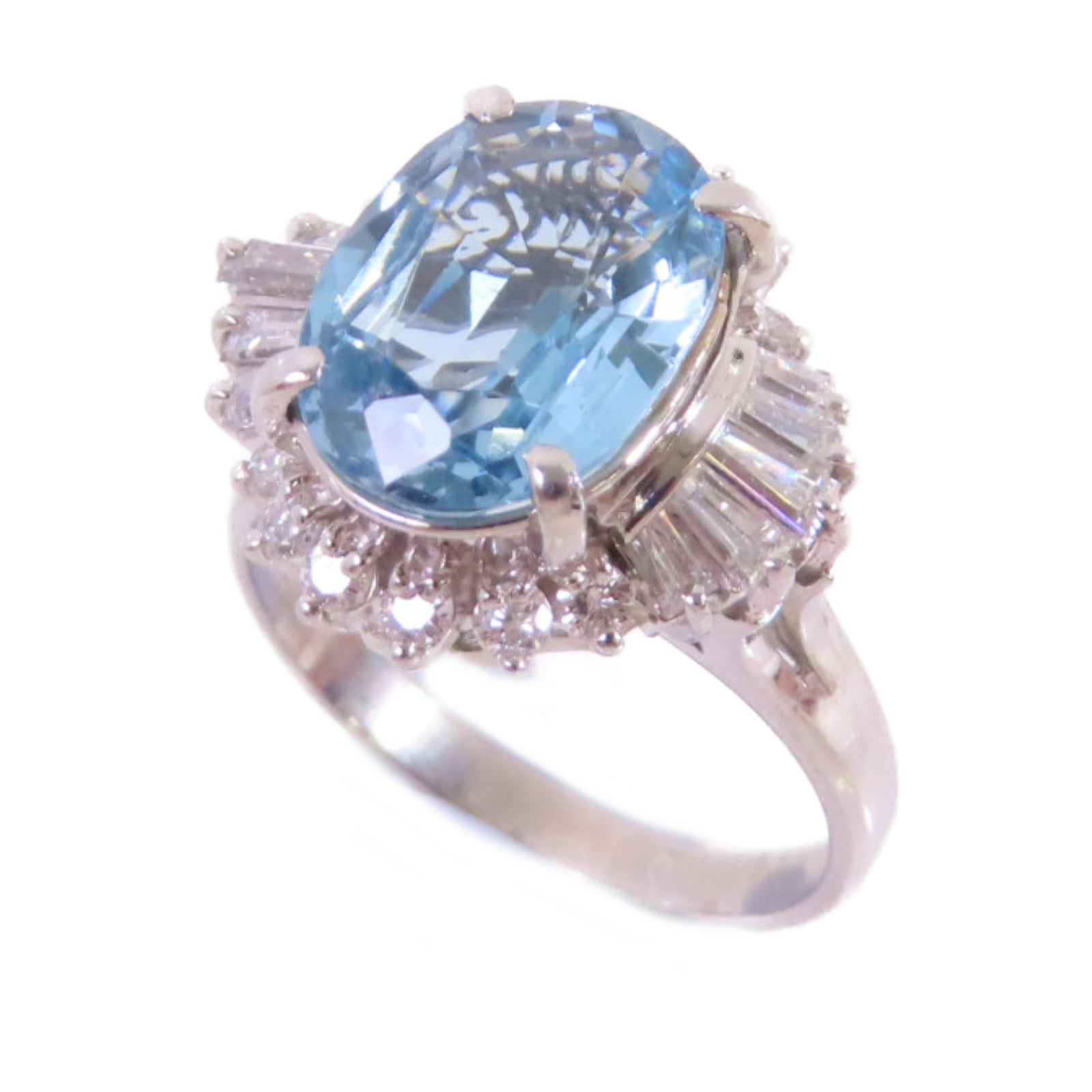 JEWELRY PT900鉑金/3.23ct海藍寶石/0.69ct鑽石Aquamarine Diamond Ring 戒指US#7