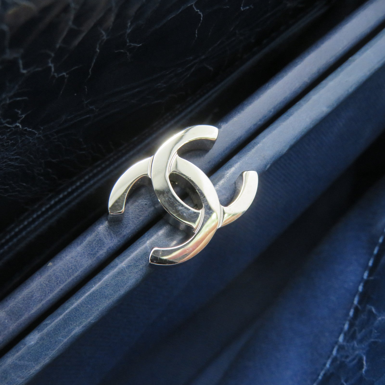 CHANEL 菱格牛皮皮革Chain Shoulder Bag银扣链带肩背袋绿蓝色