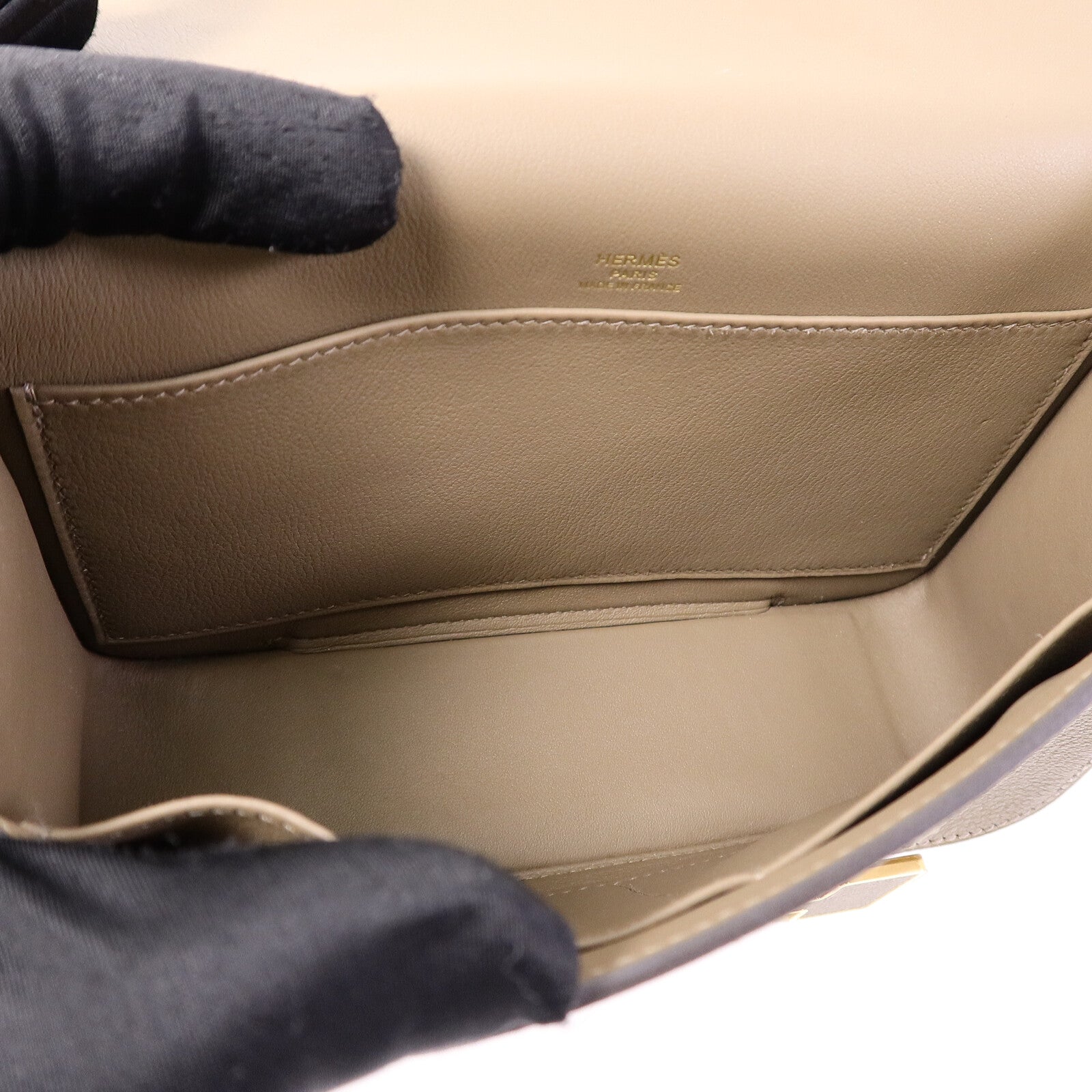 HERMES Chevre皮革Geta肩背袋Etoupe