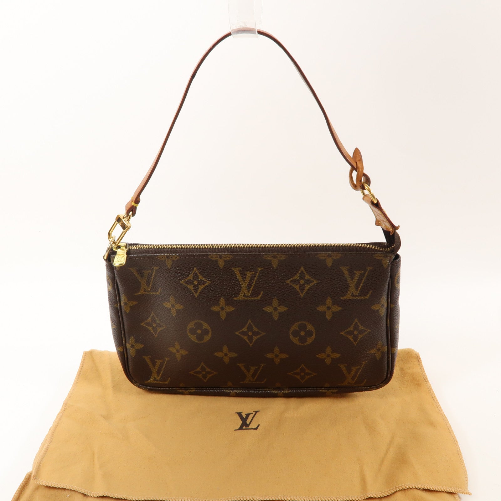 LOUIS VUITTON Monogram Pochette Accessories金扣手拿包啡色