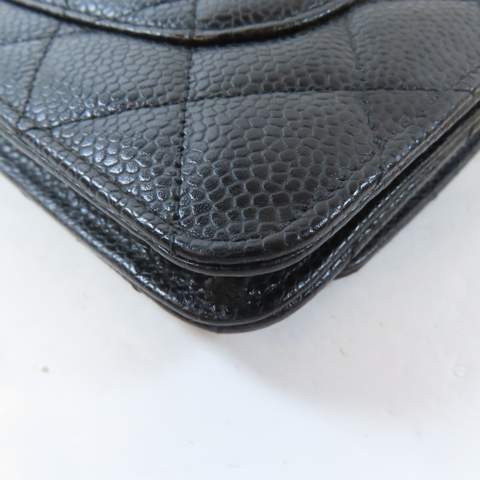 CHANEL 菱格Caviar皮革WOC Wallet On Chain Shoulder Bag金扣鏈帶肩背袋黑色
