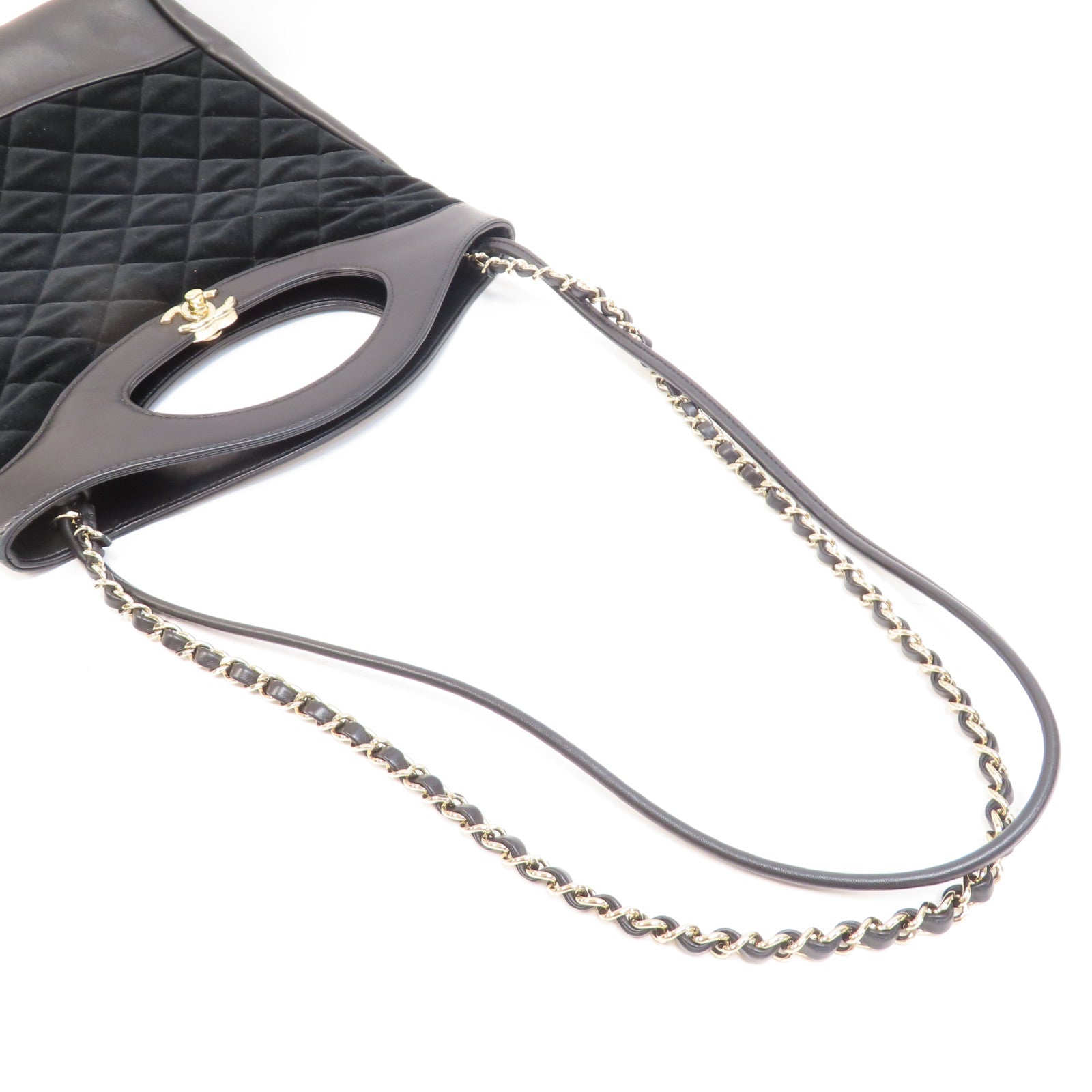 CHANEL 【激減優惠】菱格牛皮皮革Chanel 31金扣鏈帶手挽肩背兩用袋黑色