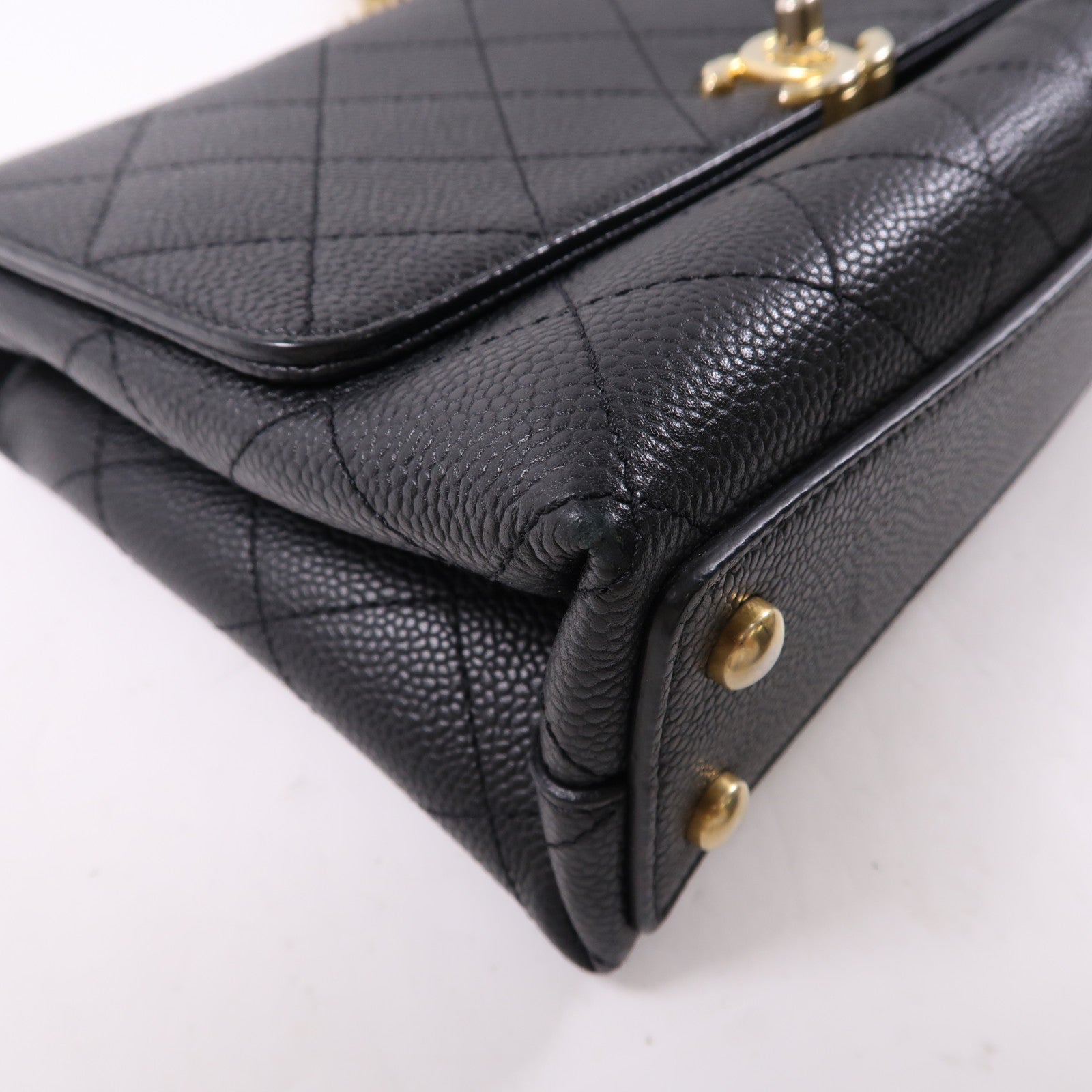 CHANEL 牛皮皮革2Way Shoulder金扣鏈帶手挽肩背兩用袋黑色