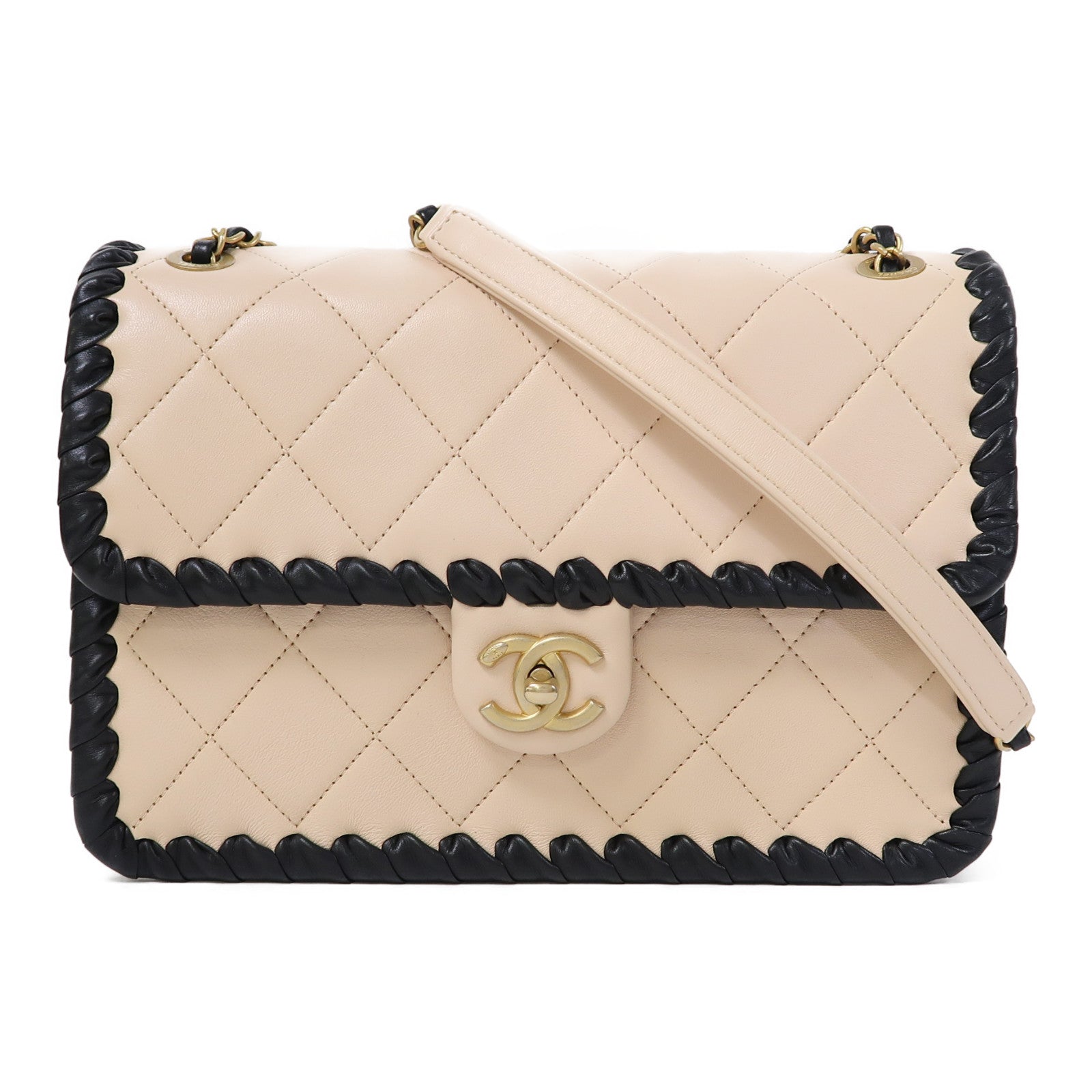 CHANEL 菱格牛皮皮革Shoulder Bag金扣鏈帶肩背袋粉紅色/黑色