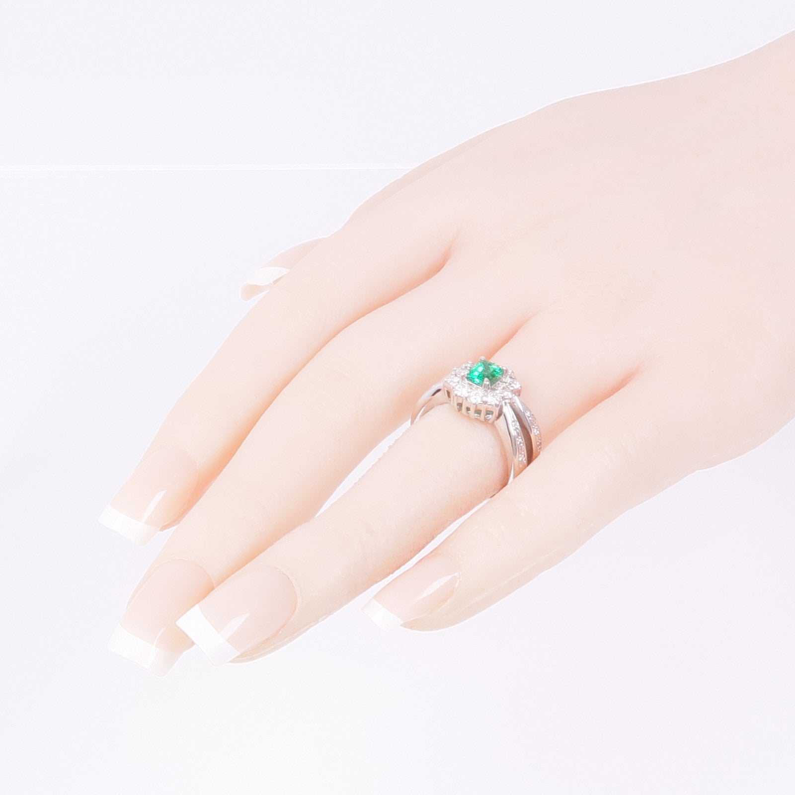 JEWELRY PT900鉑金Emerald Diamond Ring綠寶石/鑽石戒指US#6.25