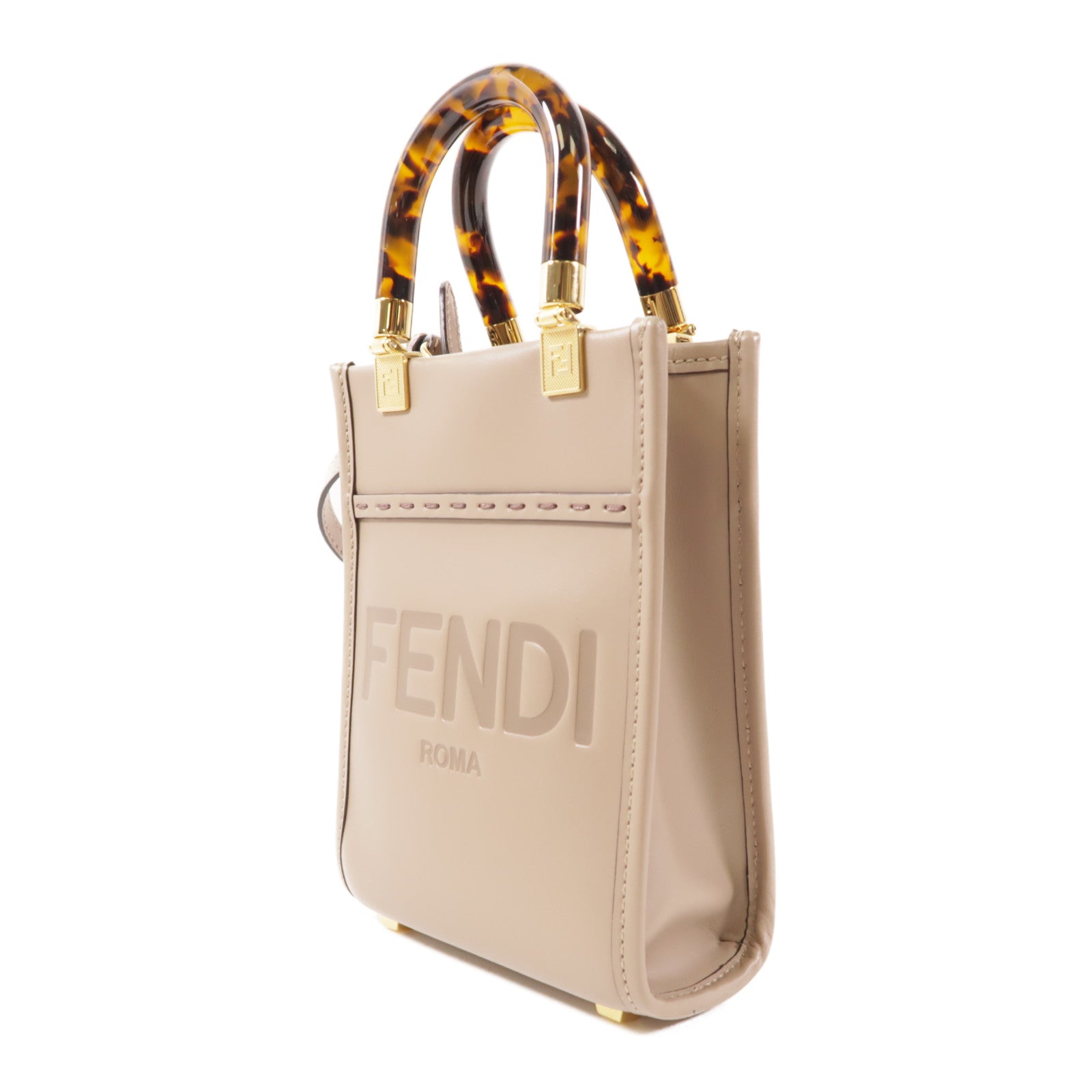 FENDI 牛皮皮革Mini Sunshine Shopper金扣手挽肩背兩用袋