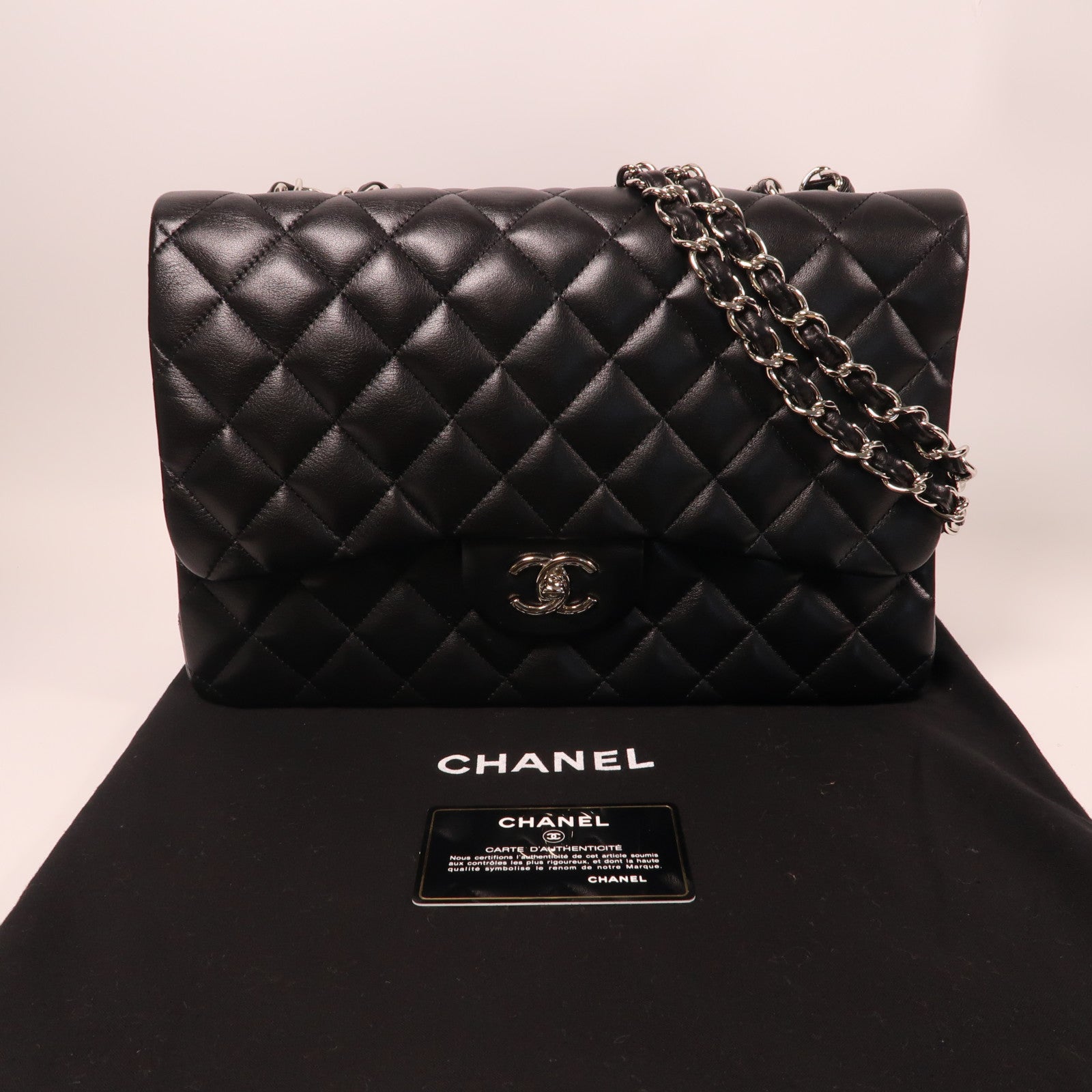 CHANEL 菱格羊皮皮革Chain Shoulder Bag銀扣肩背袋黑色