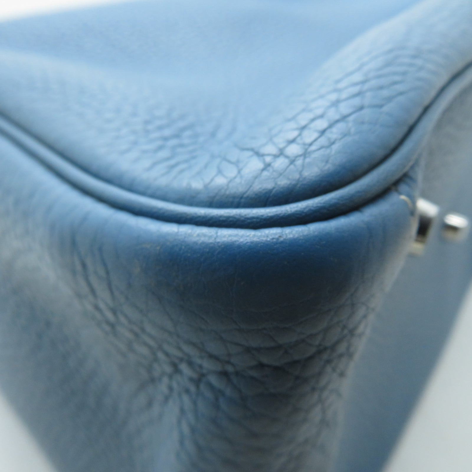 HERMES **【激減優惠】Clemence皮革Lindy 30銀扣手挽肩背兩用袋Blue Jean牛仔藍色
