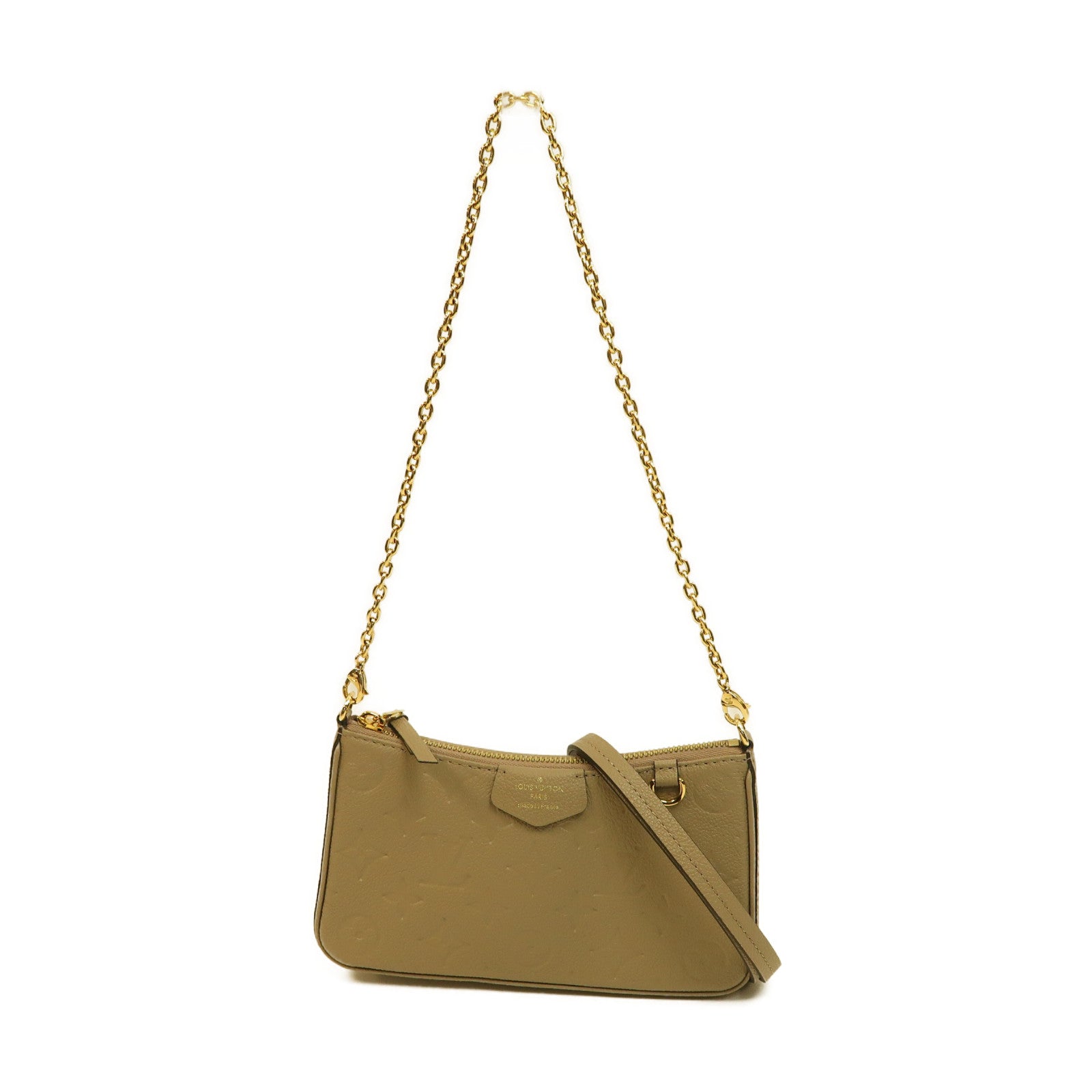 LOUIS VUITTON Monogram Empreinte Easy Pouch On Strap金扣鏈帶肩背袋米色