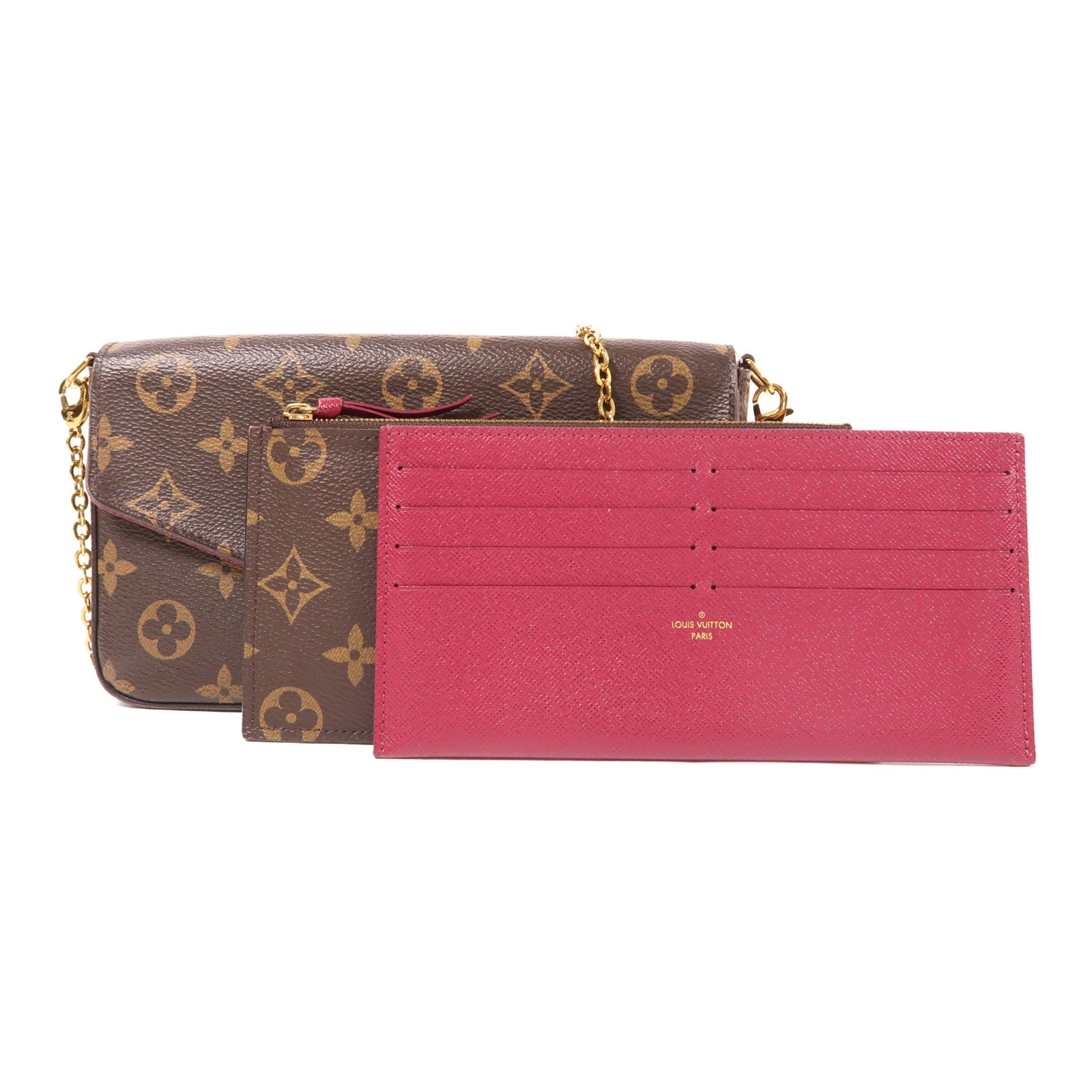LOUIS VUITTON Monogram Pochette Felicie金扣鏈帶肩背袋棕色