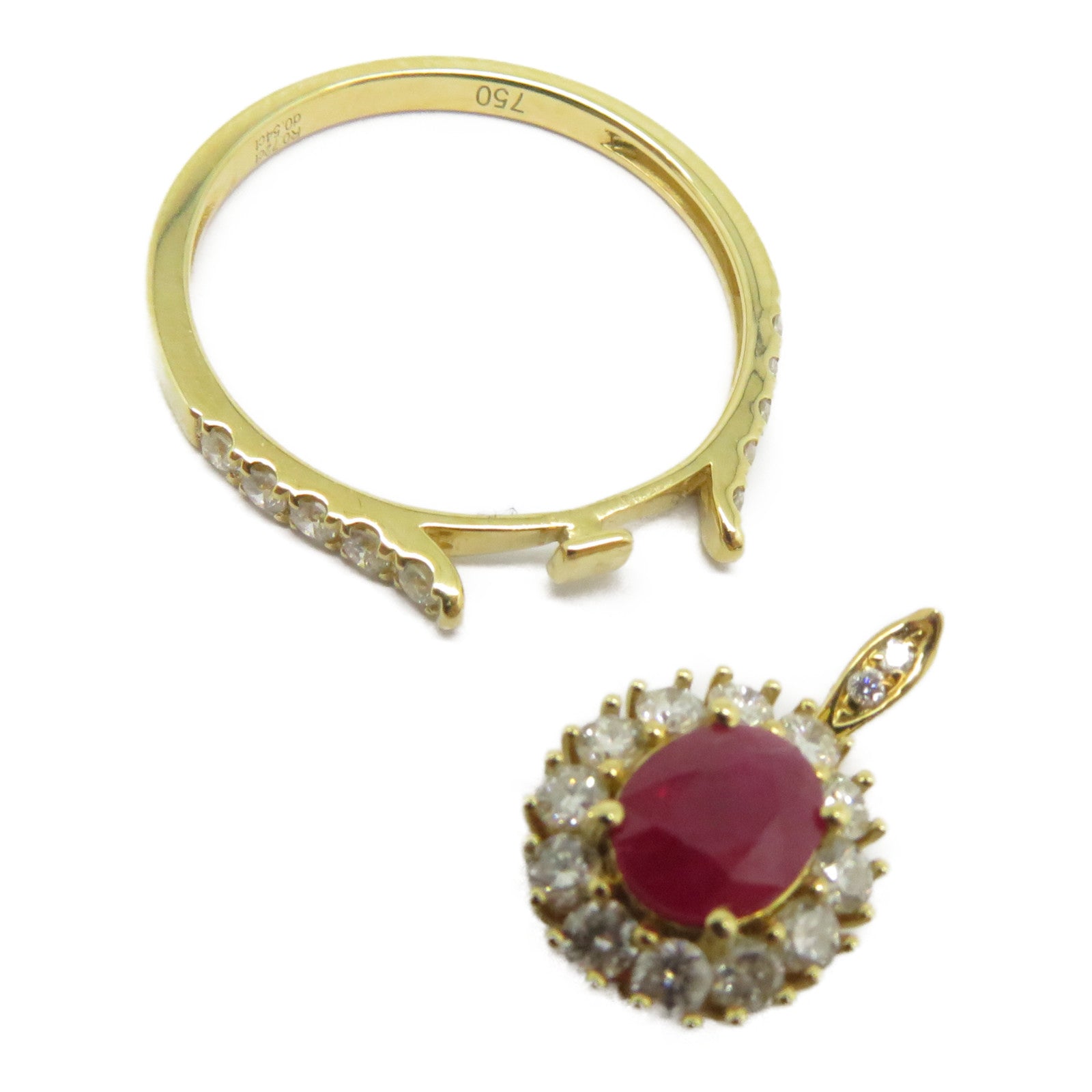 JEWELRY 【激減優惠】18K黃金Ruby Diamond Pendant Ring 0.72ct紅寶石/0.54ct鑽石戒指/吊墜US#7