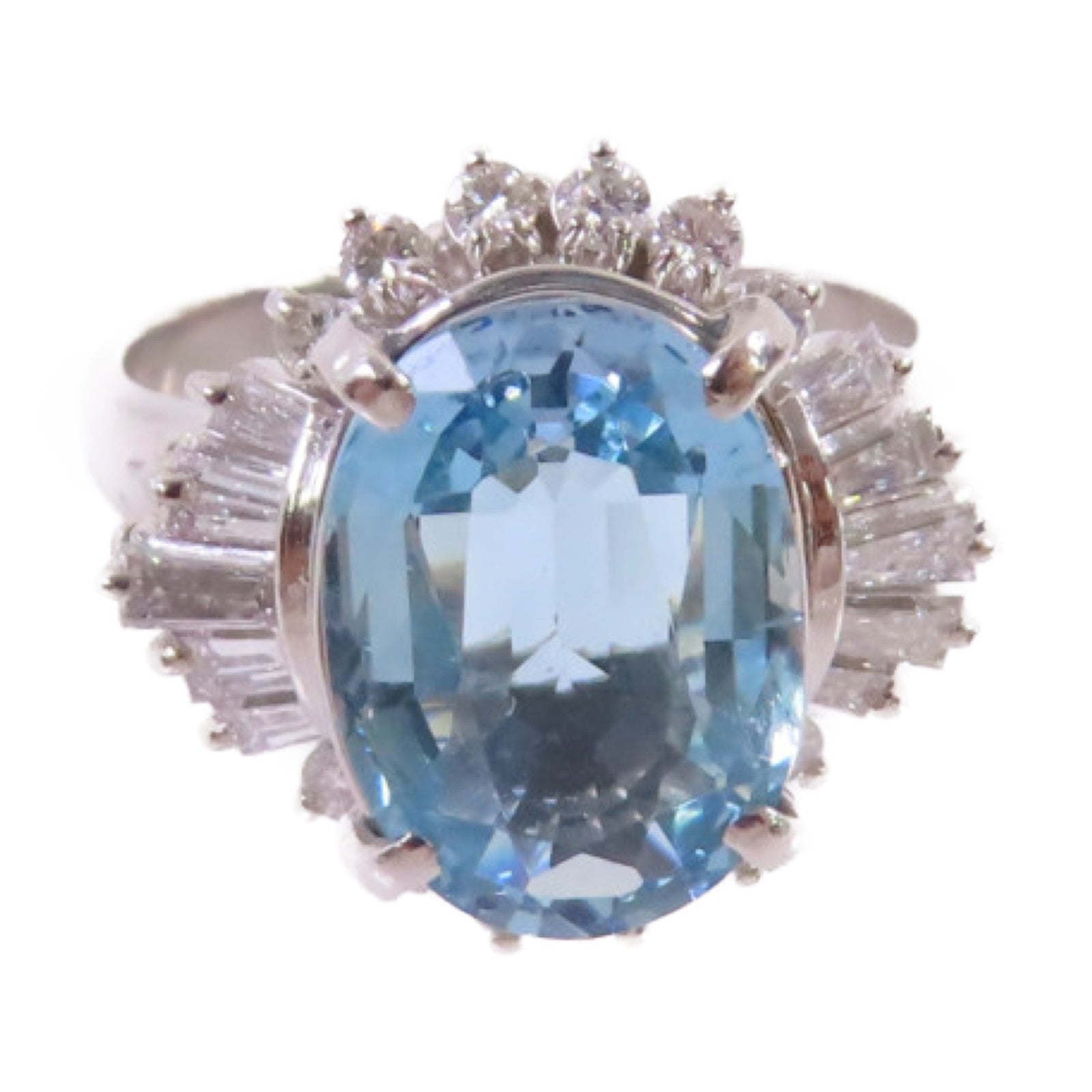 JEWELRY PT900鉑金/3.23ct海藍寶石/0.69ct鑽石Aquamarine Diamond Ring 戒指US#7