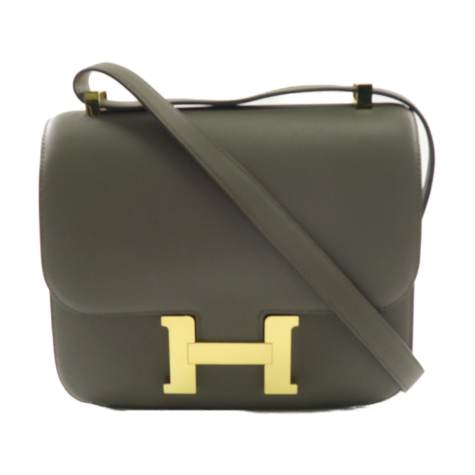 HERMES Swift皮革Constance 24金扣肩背袋Gris Etain錫器灰色