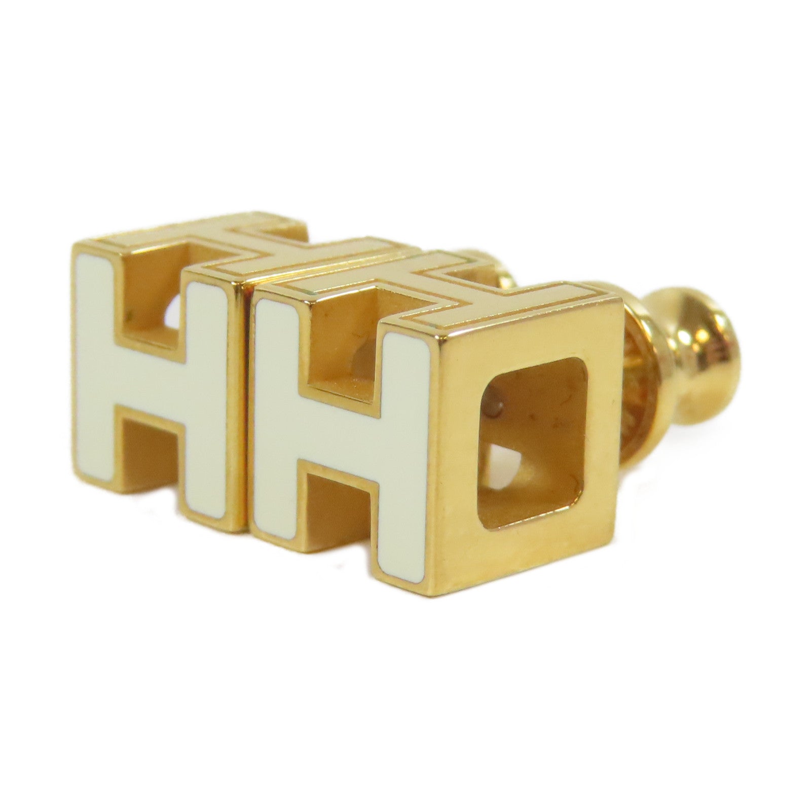 HERMES 金屬Cage d'H耳環白色/金色