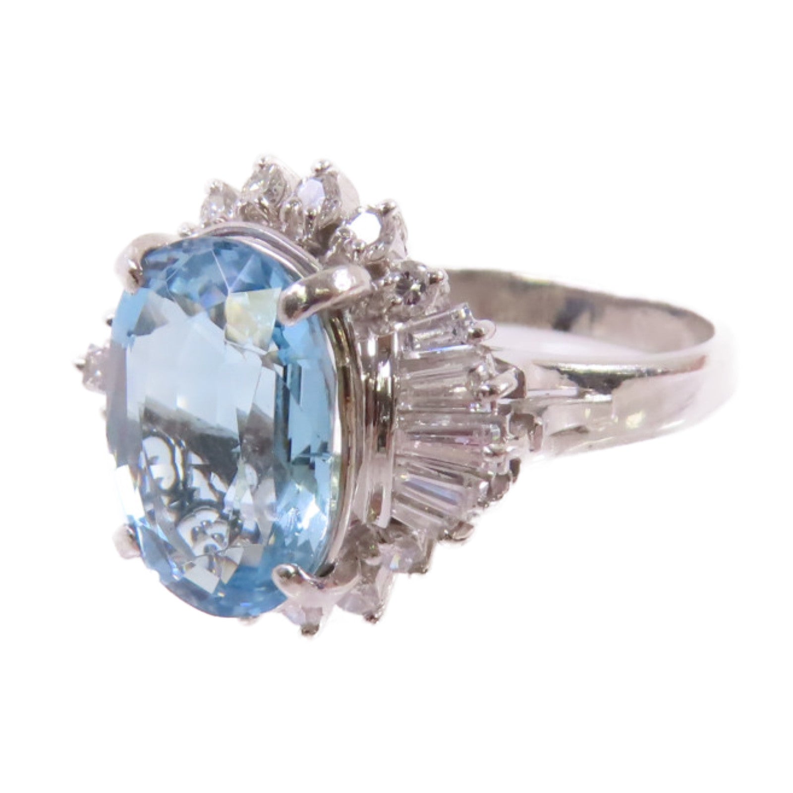 JEWELRY PT900鉑金/3.23ct海藍寶石/0.69ct鑽石Aquamarine Diamond Ring 戒指US#7