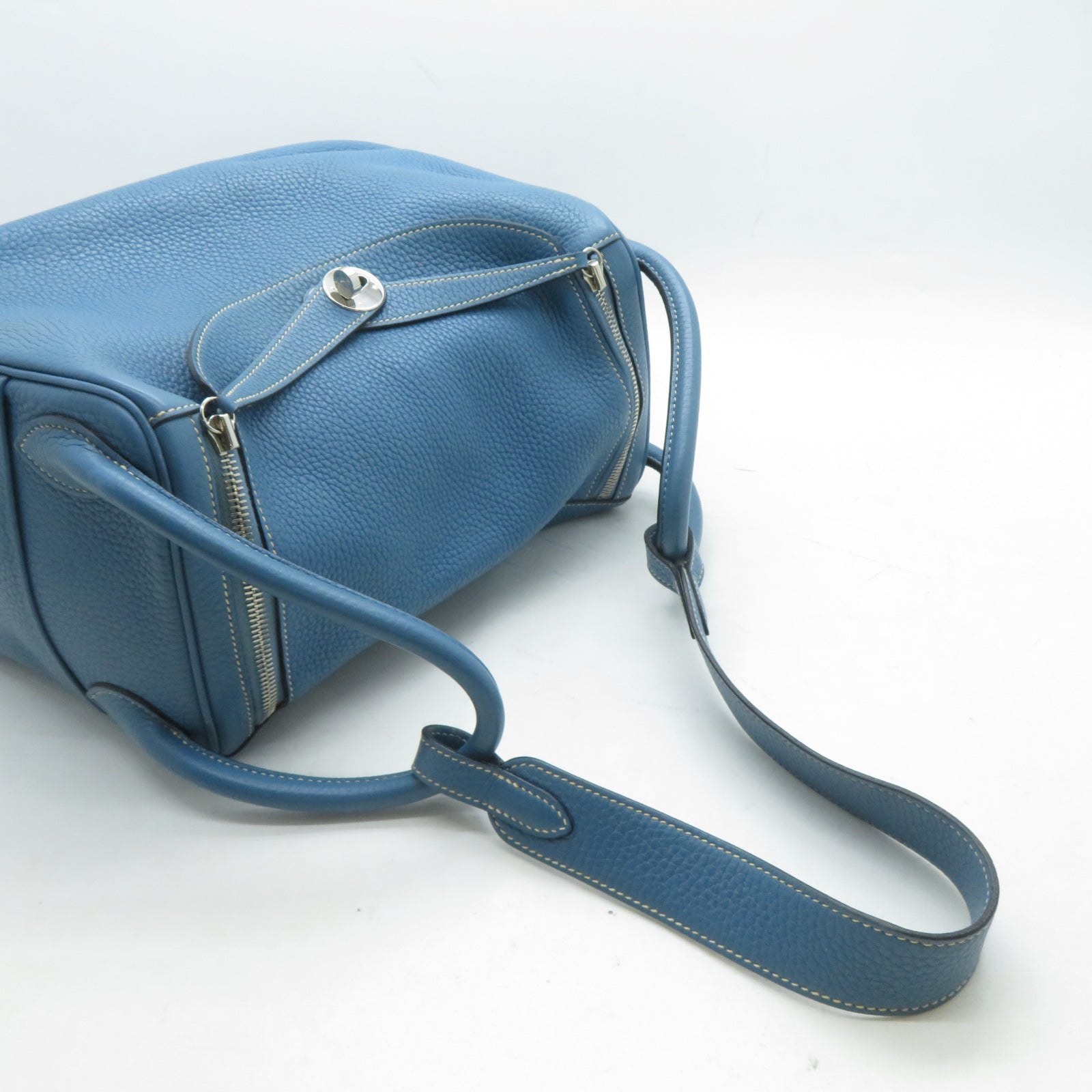 HERMES **【激減優惠】Clemence皮革Lindy 30銀扣手挽肩背兩用袋Blue Jean牛仔藍色