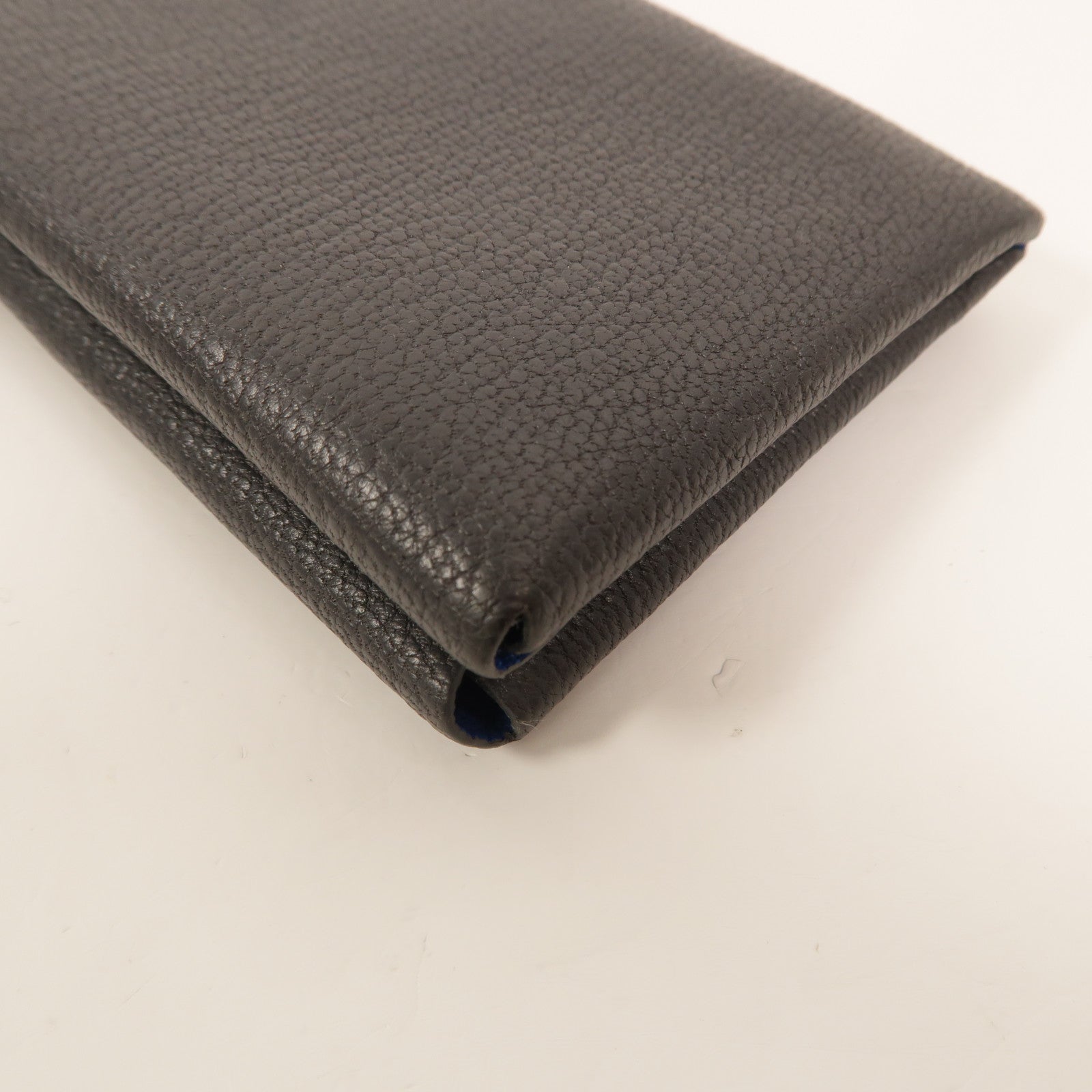 HERMES Chevre皮革Calvi Duo卡片套Graphite/Bleu Hydra