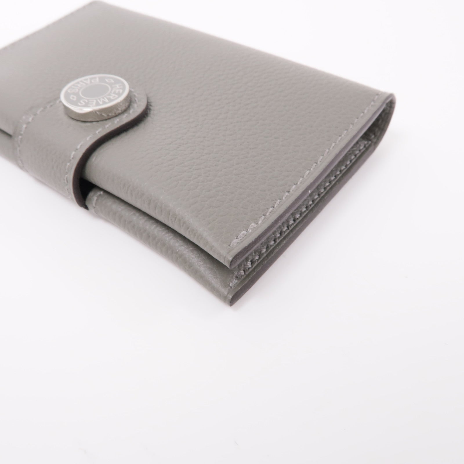 HERMES Evercolor皮革Porte-Cartes銀扣卡片套Gris Meyer灰色