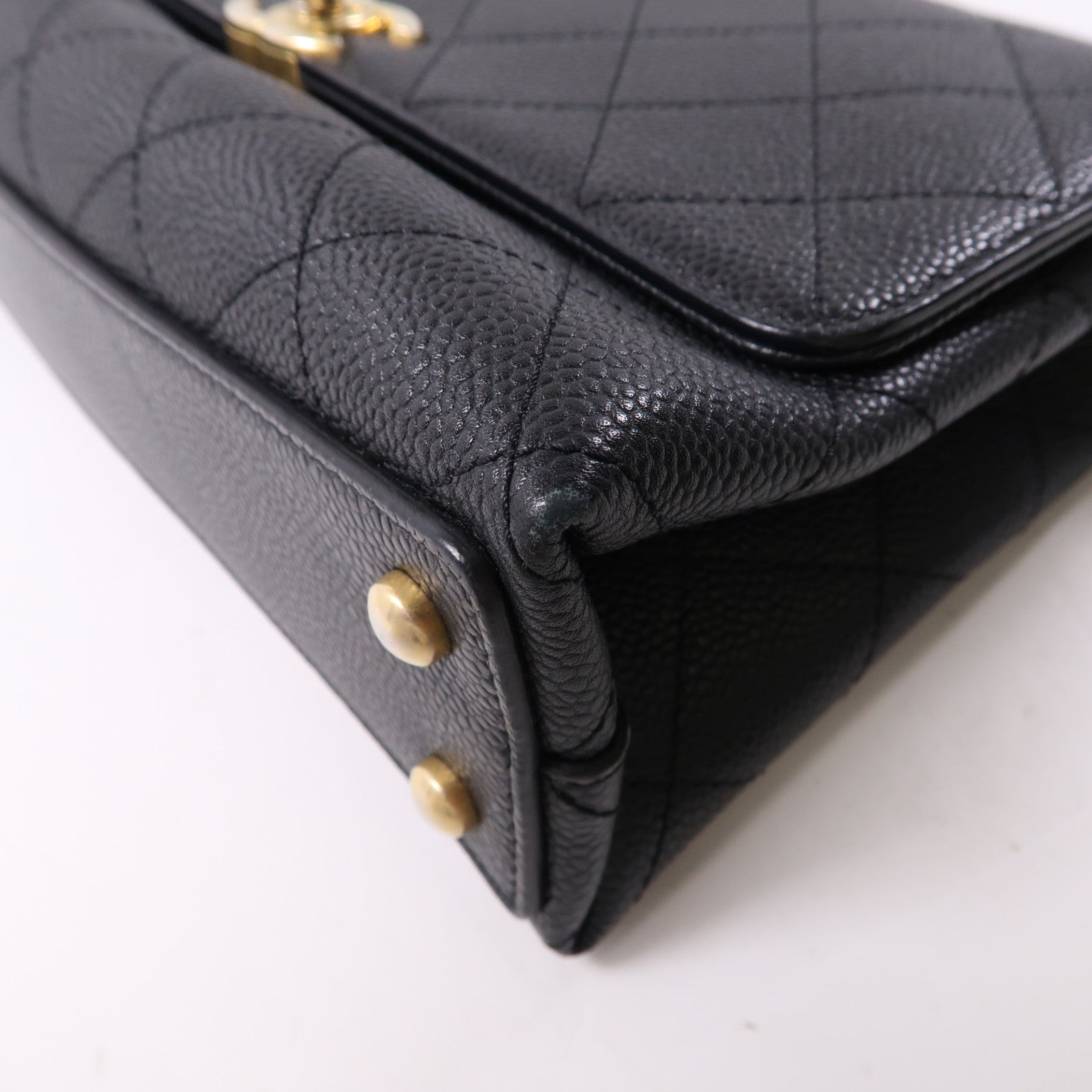 CHANEL 牛皮皮革2Way Shoulder金扣鏈帶手挽肩背兩用袋黑色