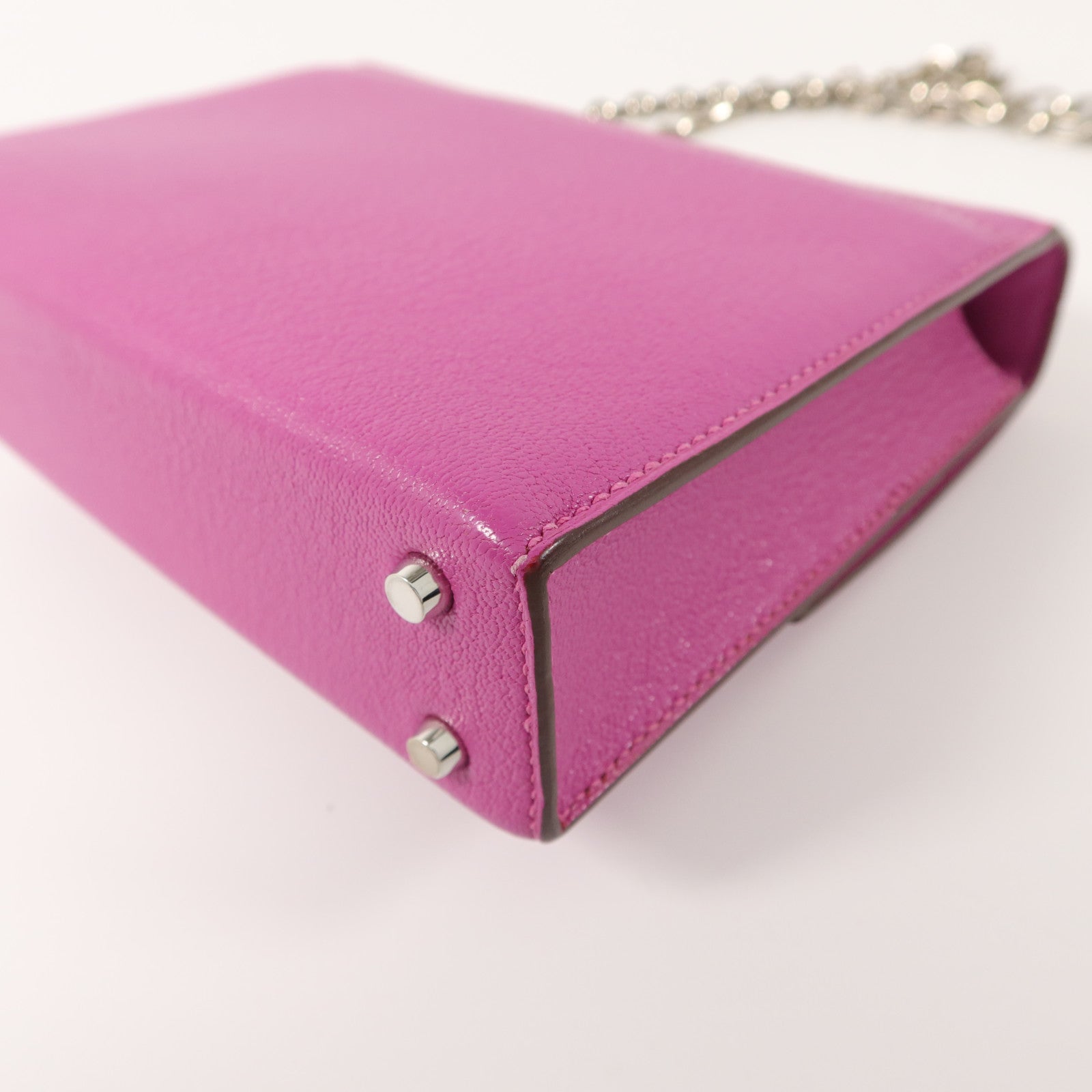 HERMES Chevre皮革Verrou Mini鏈帶肩背袋Rose Extreme