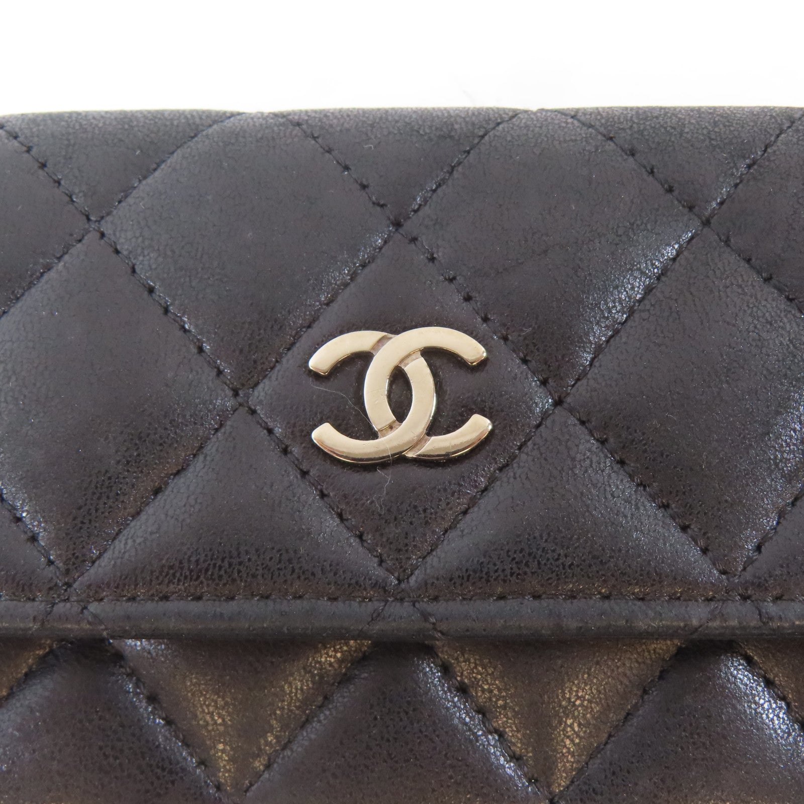 CHANEL 菱格羊皮皮革Card Case銀扣卡片套黑色