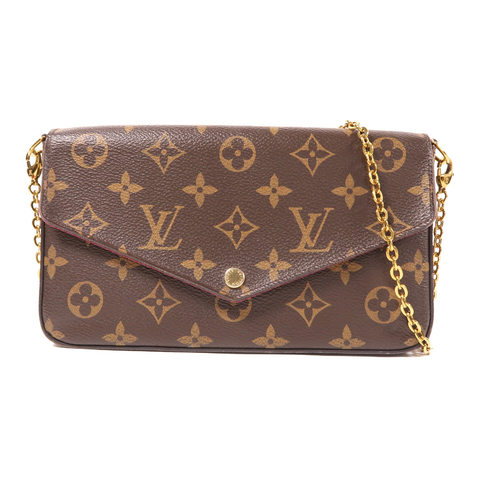 LOUIS VUITTON Monogram Pochette Felicie金扣鏈帶肩背袋棕色