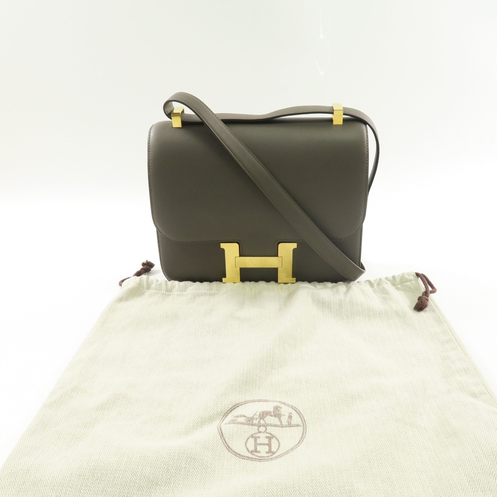 HERMES Swift皮革Constance 24金扣肩背袋Gris Etain錫器灰色