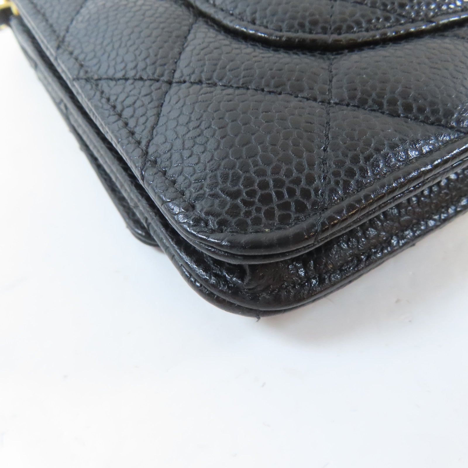 CHANEL 菱格Caviar皮革WOC Wallet On Chain Shoulder Bag金扣鏈帶肩背袋黑色