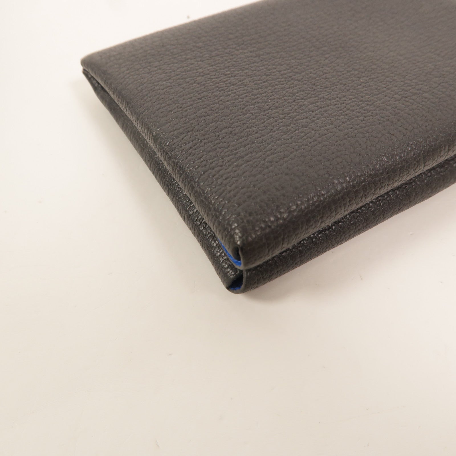 HERMES Chevre皮革Calvi Duo卡片套Graphite/Bleu Hydra