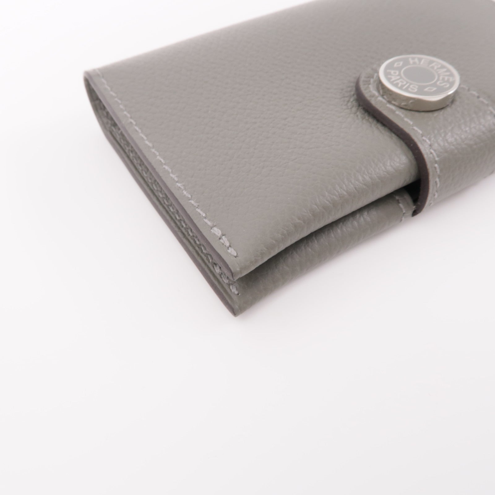 HERMES Evercolor皮革Porte-Cartes銀扣卡片套Gris Meyer灰色