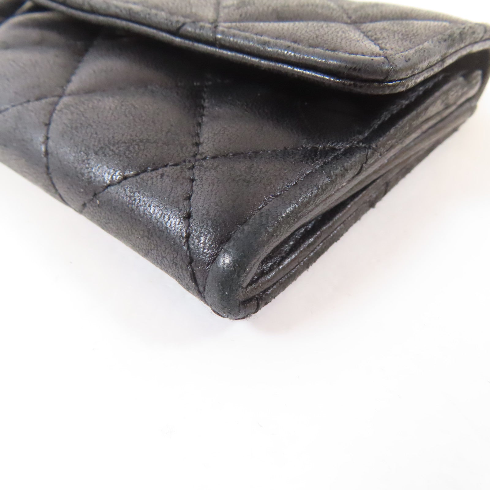 CHANEL 菱格羊皮皮革Card Case銀扣卡片套黑色