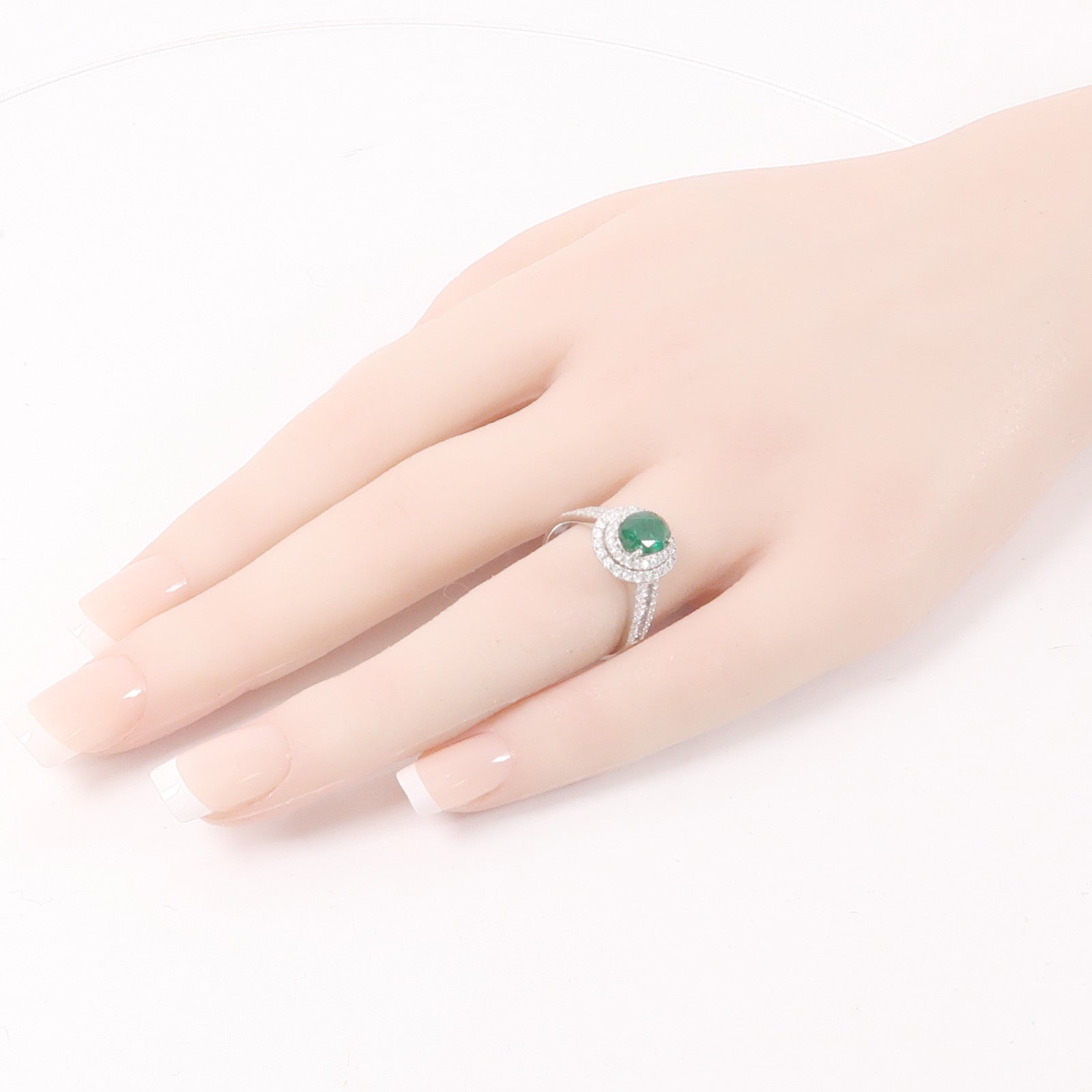 JEWELRY 1.37ct Emerald 0.63ct Diamond Ring 18K White Gold US#8.25