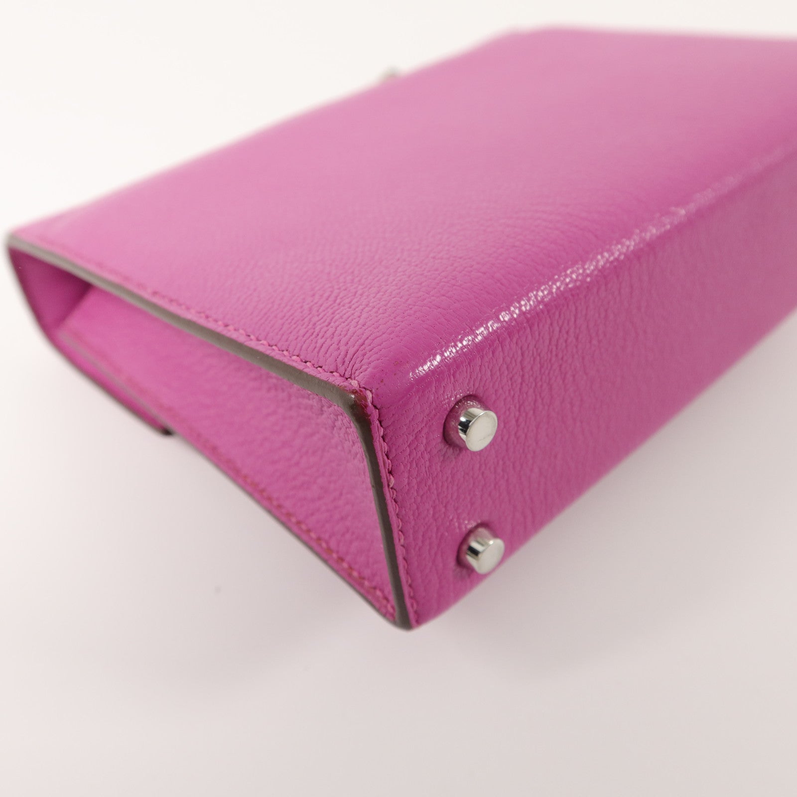 HERMES Chevre皮革Verrou Mini鏈帶肩背袋Rose Extreme