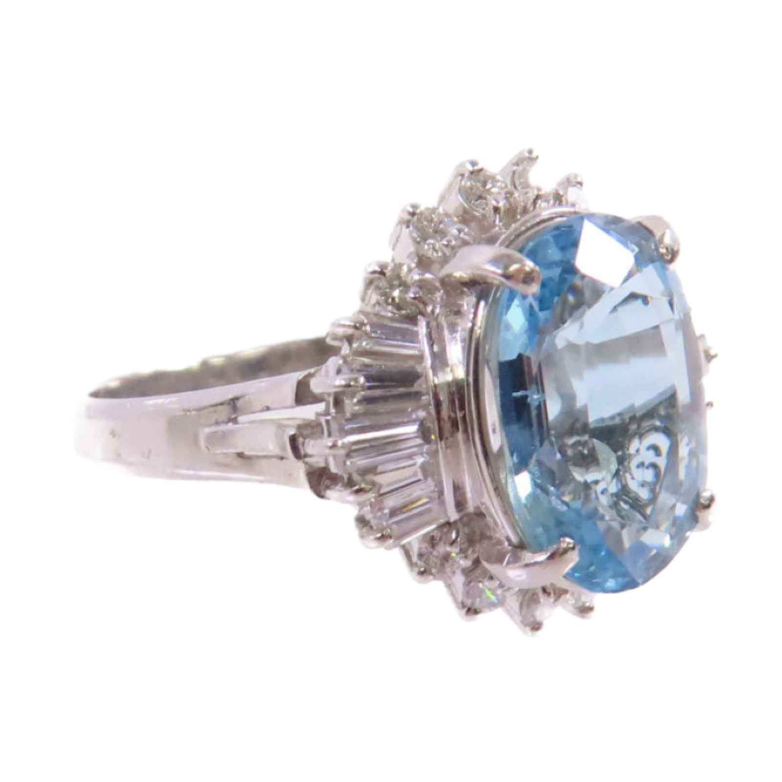 JEWELRY PT900鉑金/3.23ct海藍寶石/0.69ct鑽石Aquamarine Diamond Ring 戒指US#7