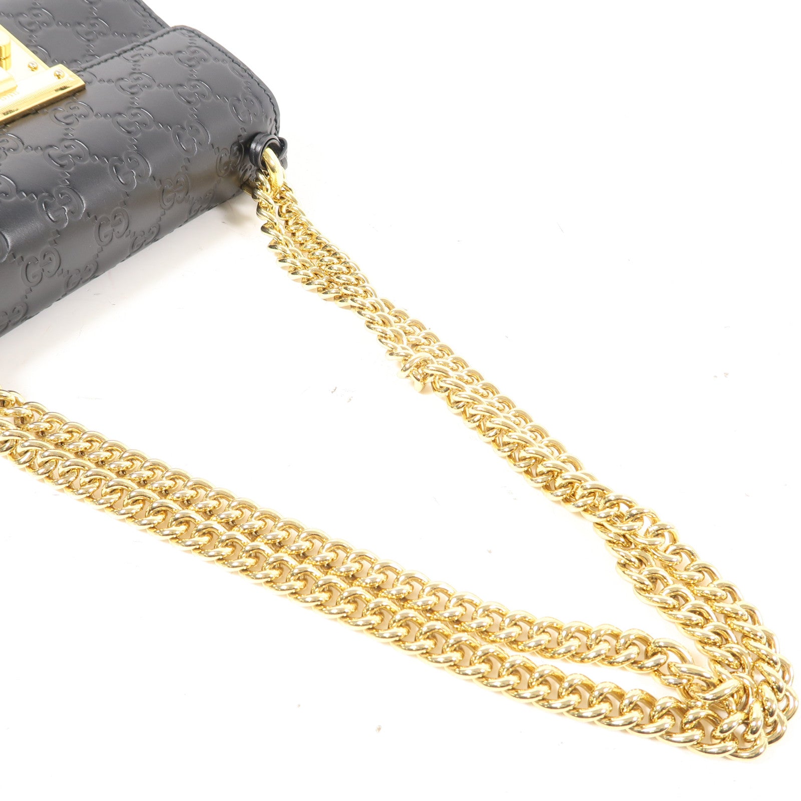 GUCCI 牛皮皮革Chain Shoulder金扣鏈帶肩背袋黑色