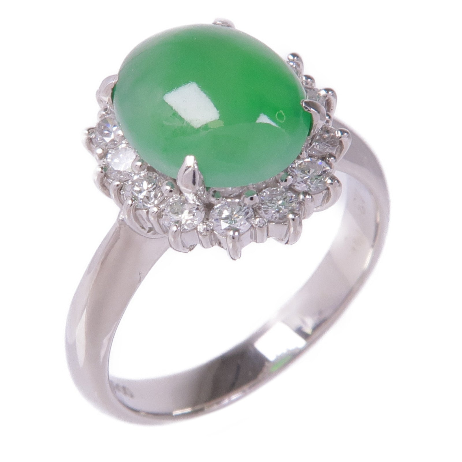 JEWELRY PT900鉑金Jade Diamond Ring翡翠/鑽石戒指US#6.75