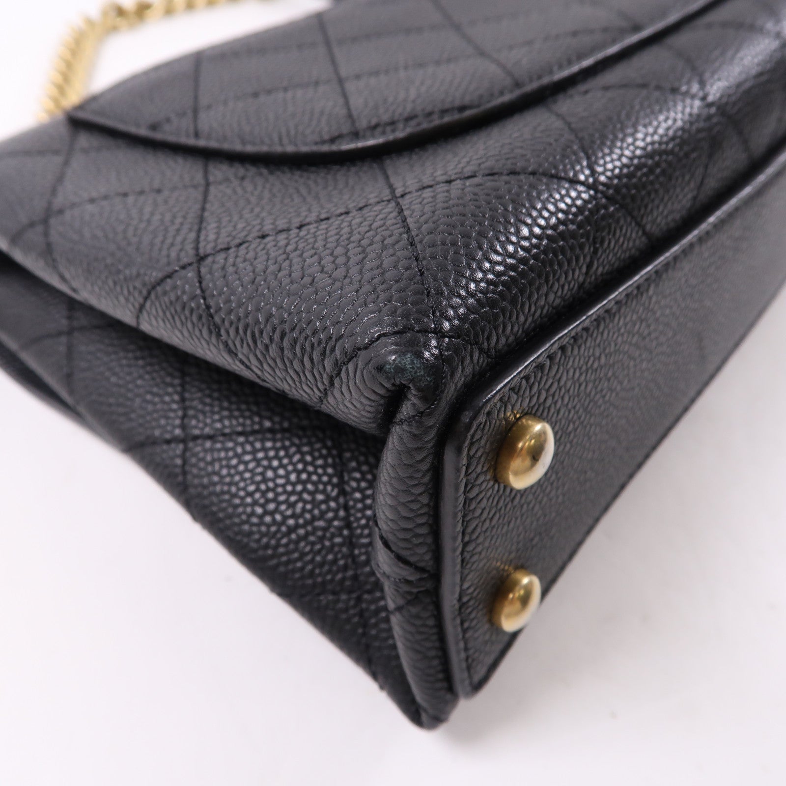 CHANEL 牛皮皮革2Way Shoulder金扣鏈帶手挽肩背兩用袋黑色
