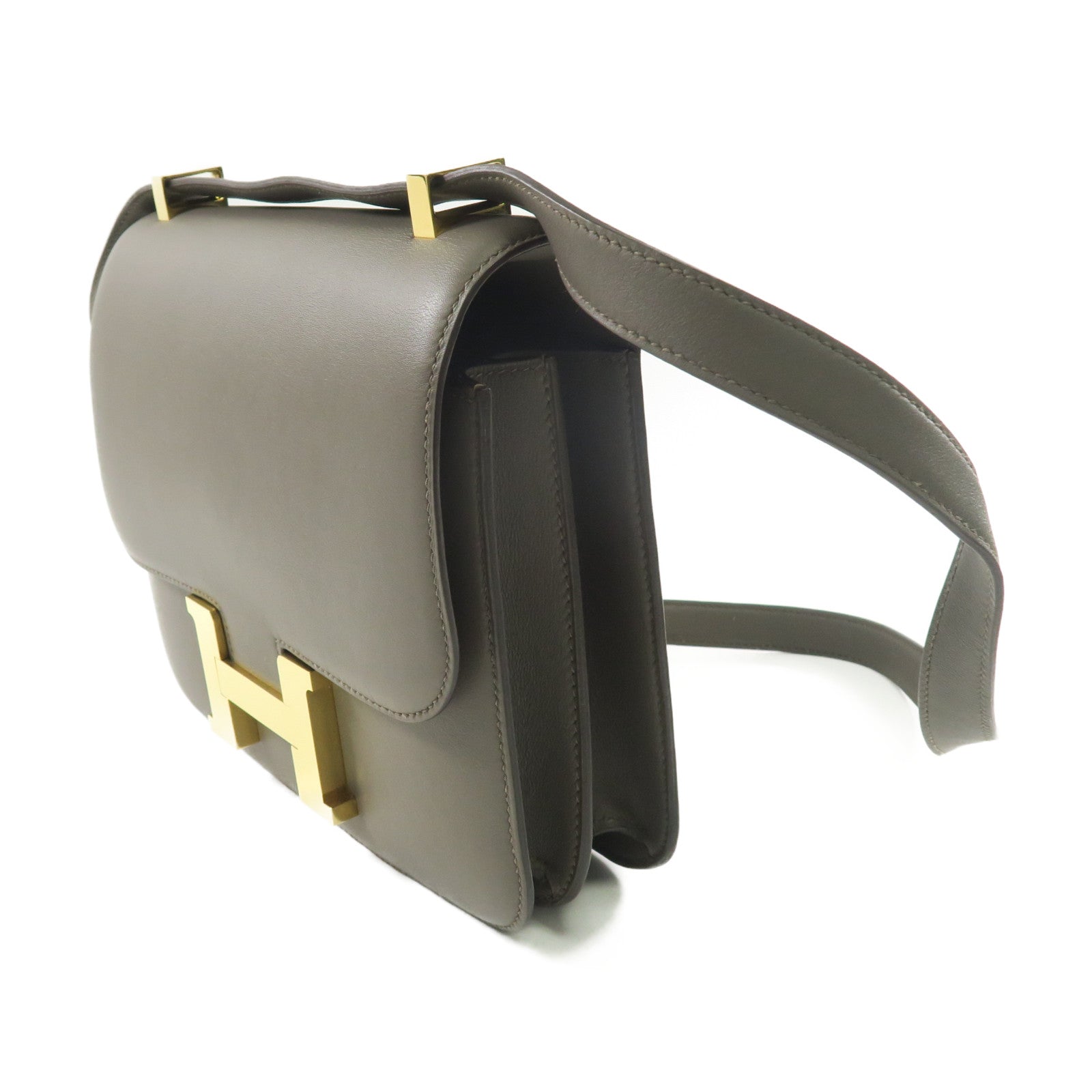 HERMES Swift皮革Constance 24金扣肩背袋Gris Etain錫器灰色