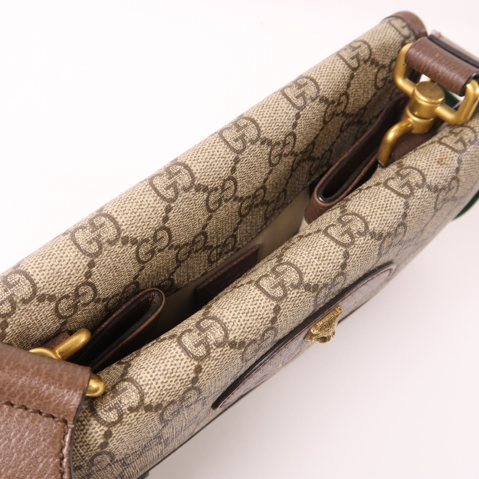 GUCCI 塗層帆布Messenger Bag金扣肩背袋啡色