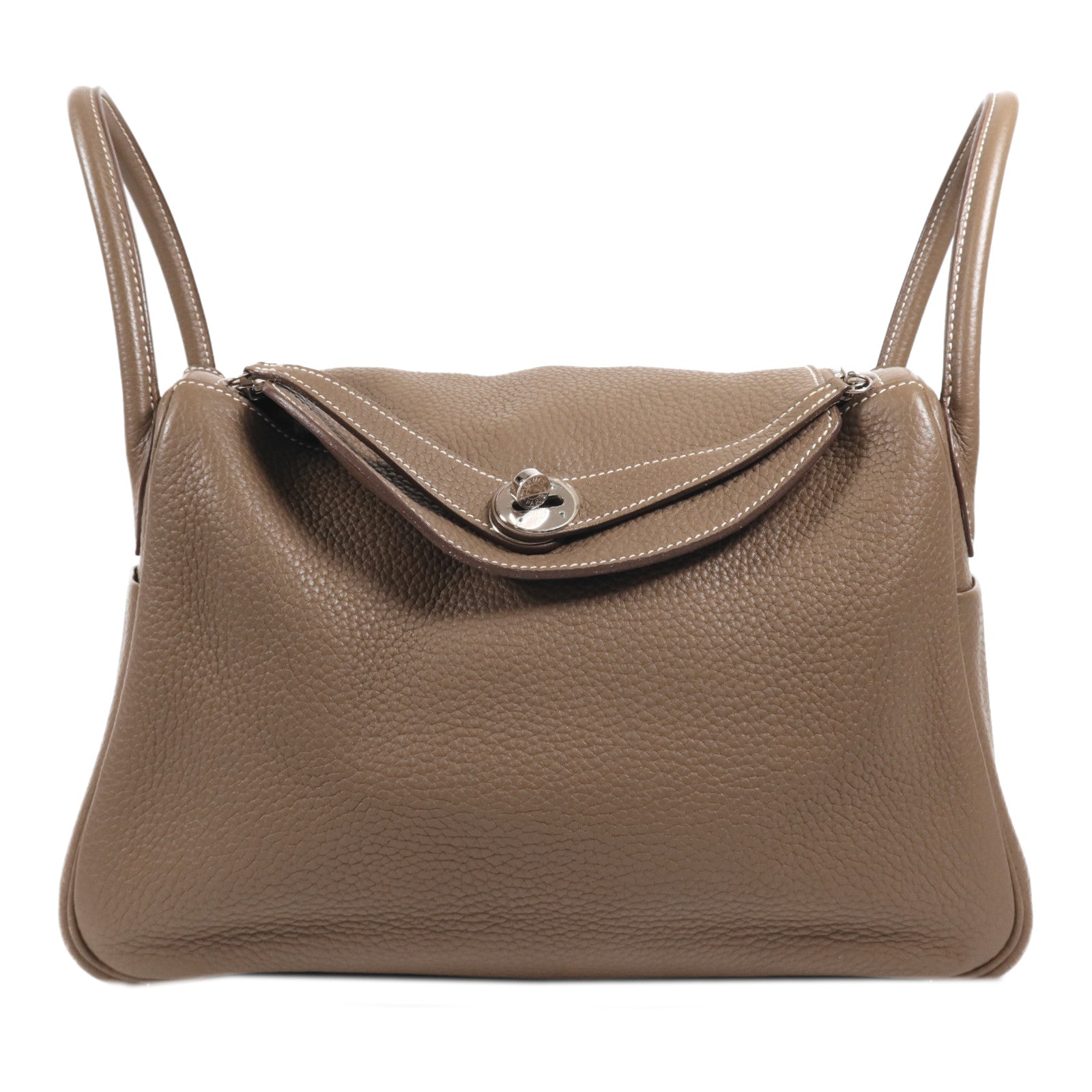 HERMES Togo皮革Lindy 30銀扣手挽肩背兩用袋Etoupe