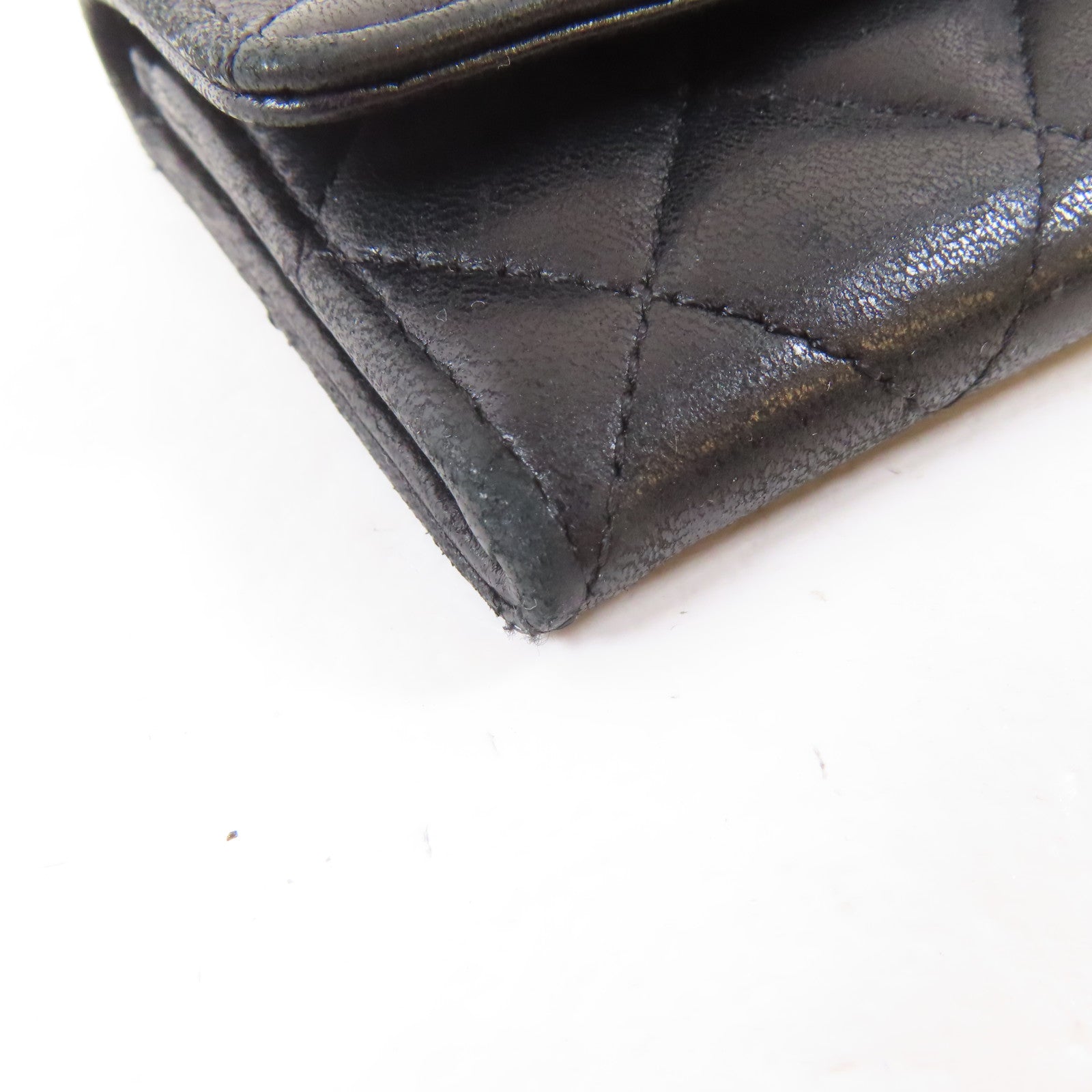 CHANEL 菱格羊皮皮革Card Case銀扣卡片套黑色