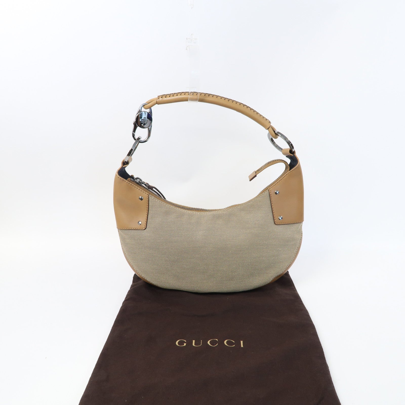 GUCCI 帆布Shoulder Bag銀扣肩背袋啡色