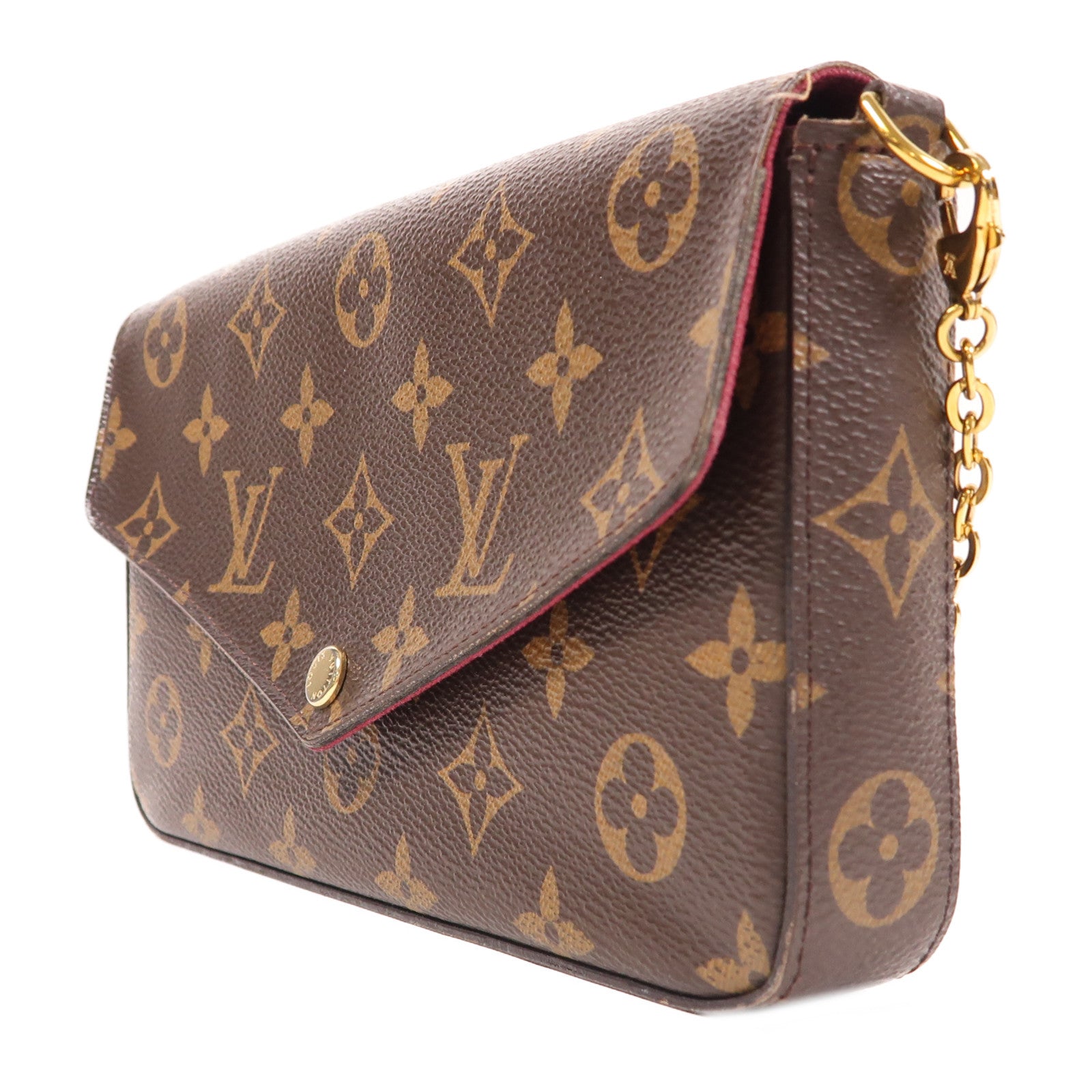 LOUIS VUITTON Monogram Pochette Felicie金扣鏈帶肩背袋棕色